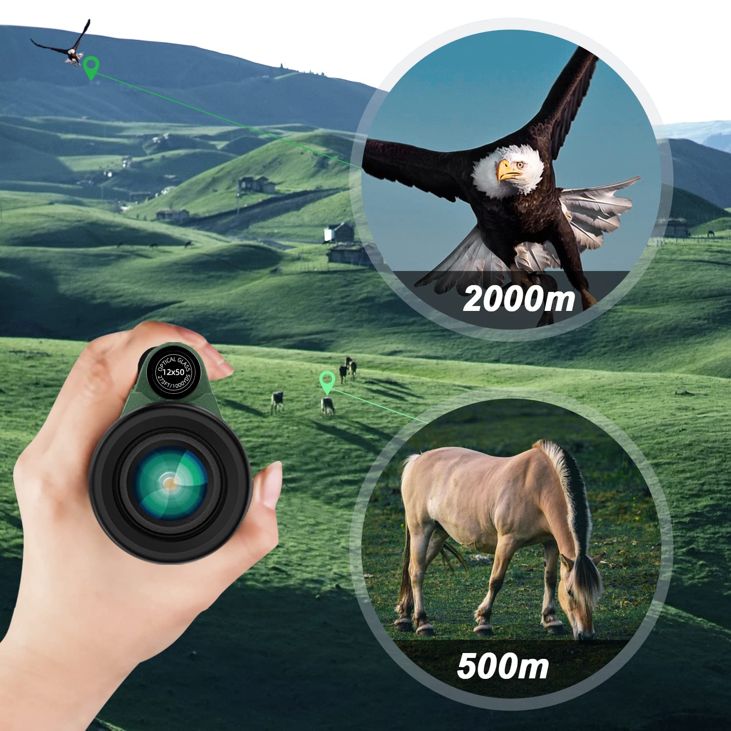 12X50 Hd Monocular Telescope For Adults With Smartphone Adapter Tripod Hand Strap   High Power Monoculars Equipped With Large Ba