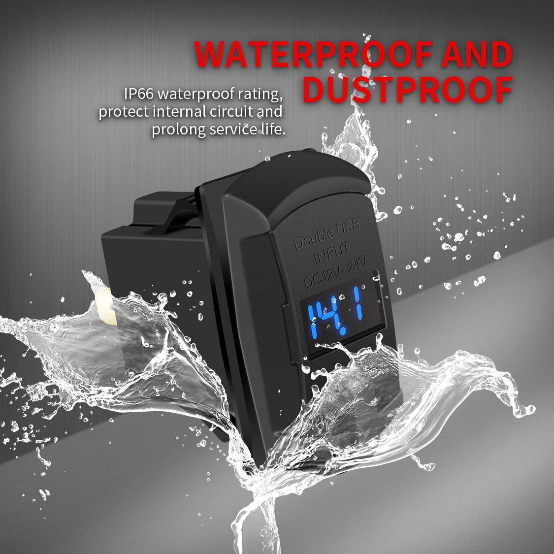 Daiertek Marine Usb Rocker Switch 12V Dual Charger Ports 4.2A Waterproof Outlet Socket With Blue Led Digital Voltmeter For Rocke