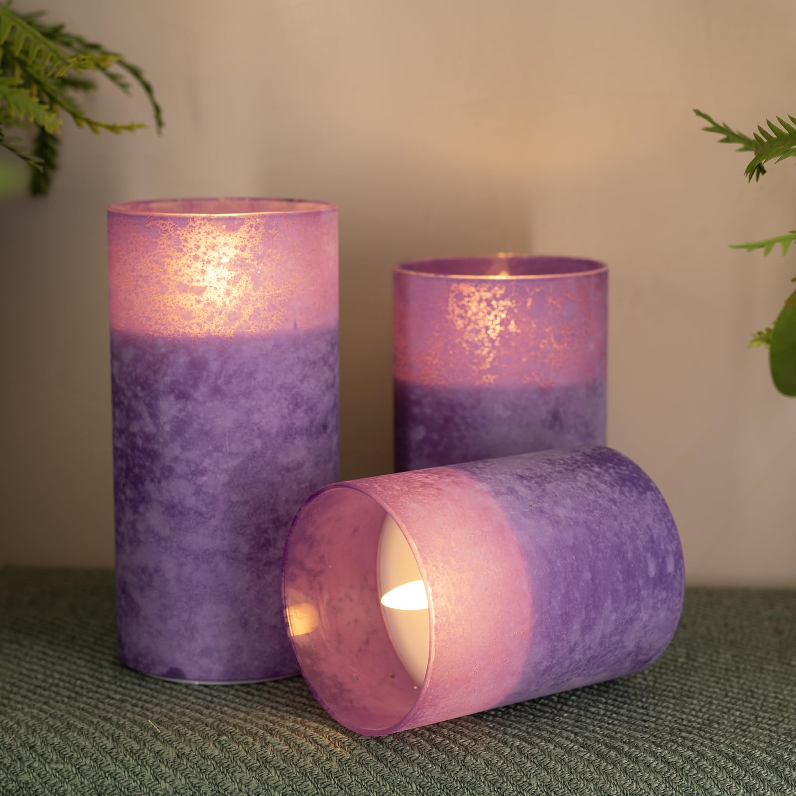 Hjandhj Flickering Flameless Candles With 10 Key Remote   Sandblast Glass Led Pillar Candles With Timer, Real Wax Battery Operat