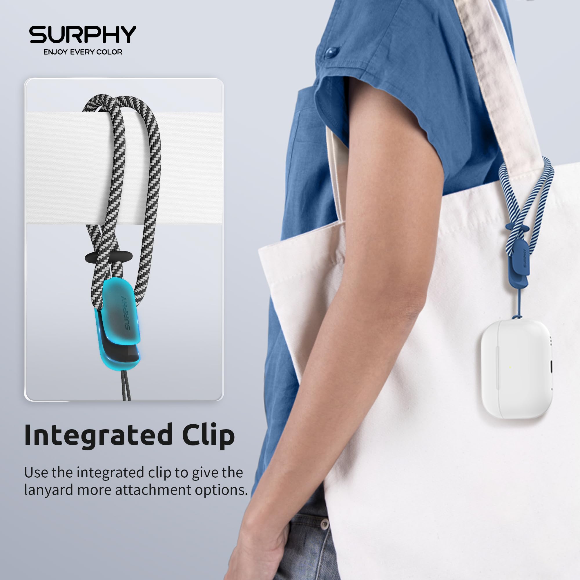Surphy 2 Pack Lanyard, Phone Strap, Adjustable Phone Lanyard With Two Color Braided, Wrist Strap For Airpods, Camera (Black & Bl