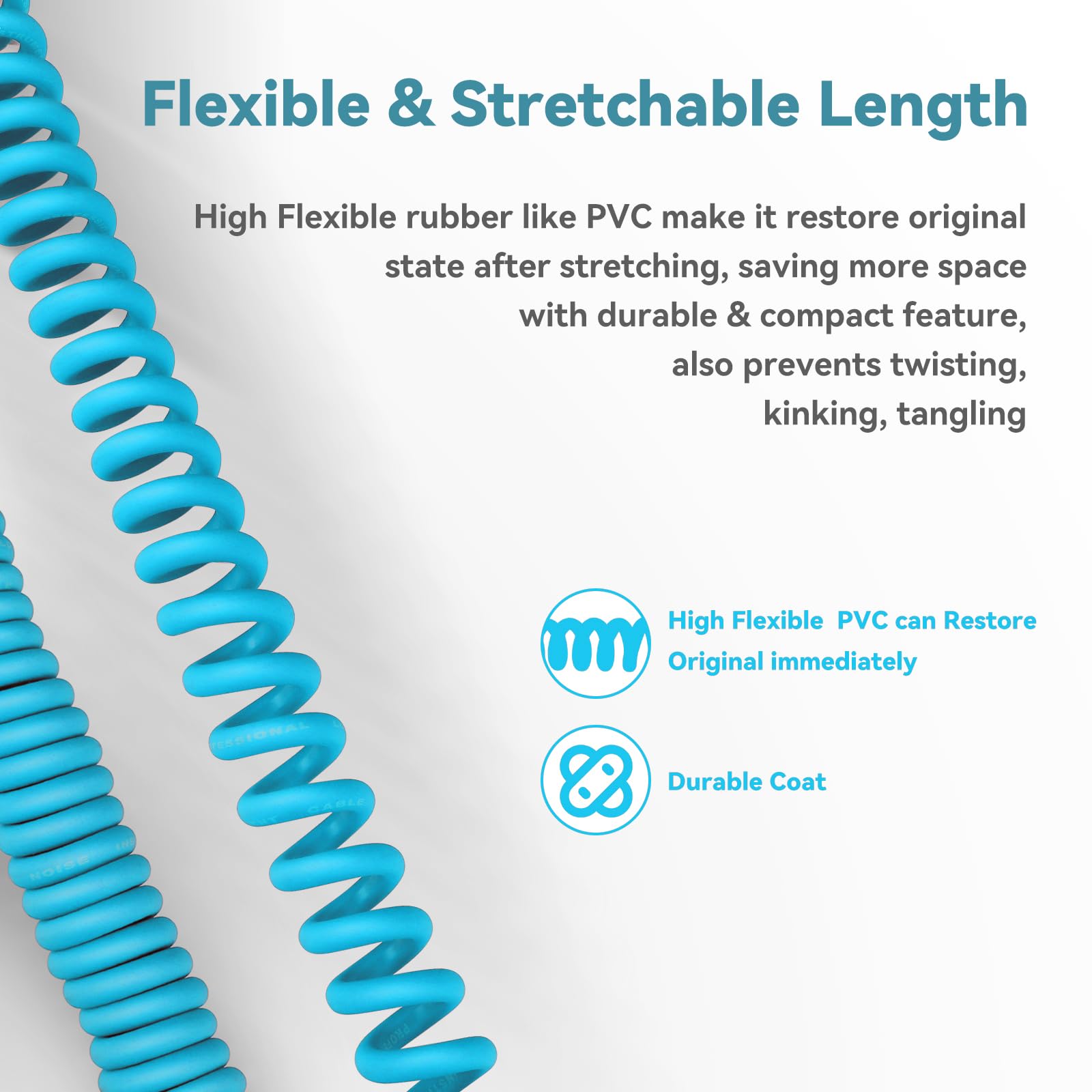 Augioth Curly Guitar Cable 30Ft, Coil Electric Instrument Guitar Bass Cord Amp Lead 1/4 Straight To Angled Light Blue