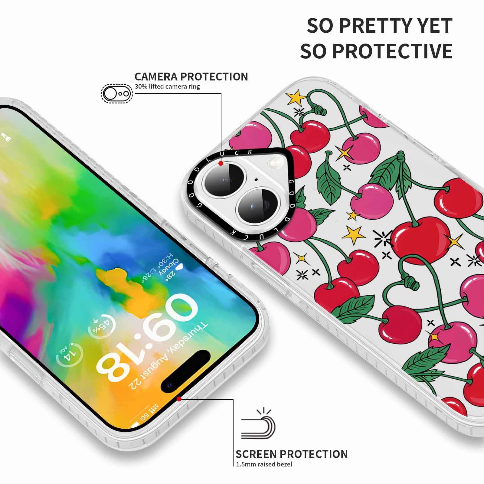 Rumdey 2 Pack Cute Clear Cherry Phone Case For Iphone 16 Plus 6.7 Inch, Aesthetic Trendy Soft Slim Fashion Protective Shockproof