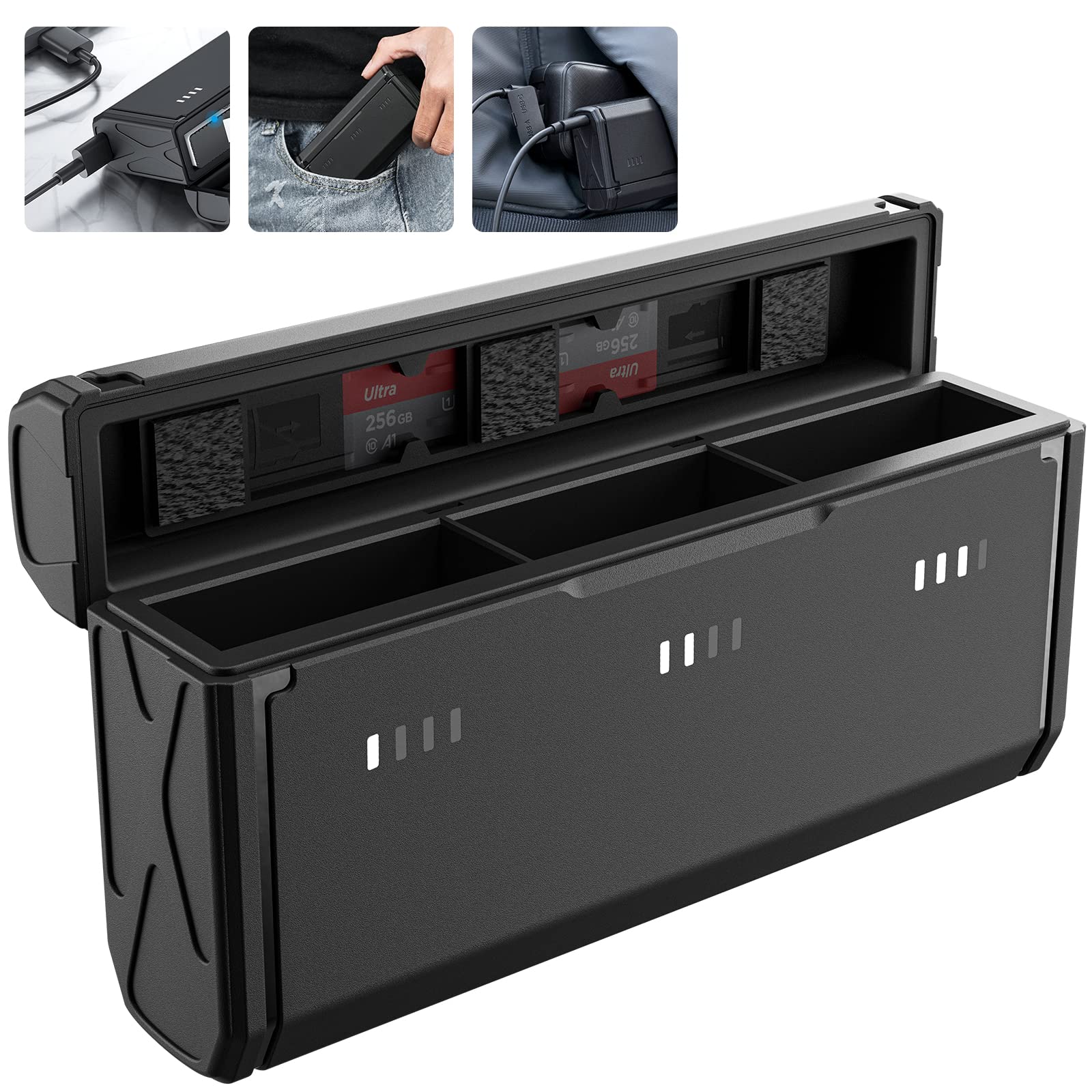 Telesin Enduro Battery Charger For Gopro 12 11 10 9, Pocket Size With Smart Power Indicator Side Charging Port For Go Pro Enduro