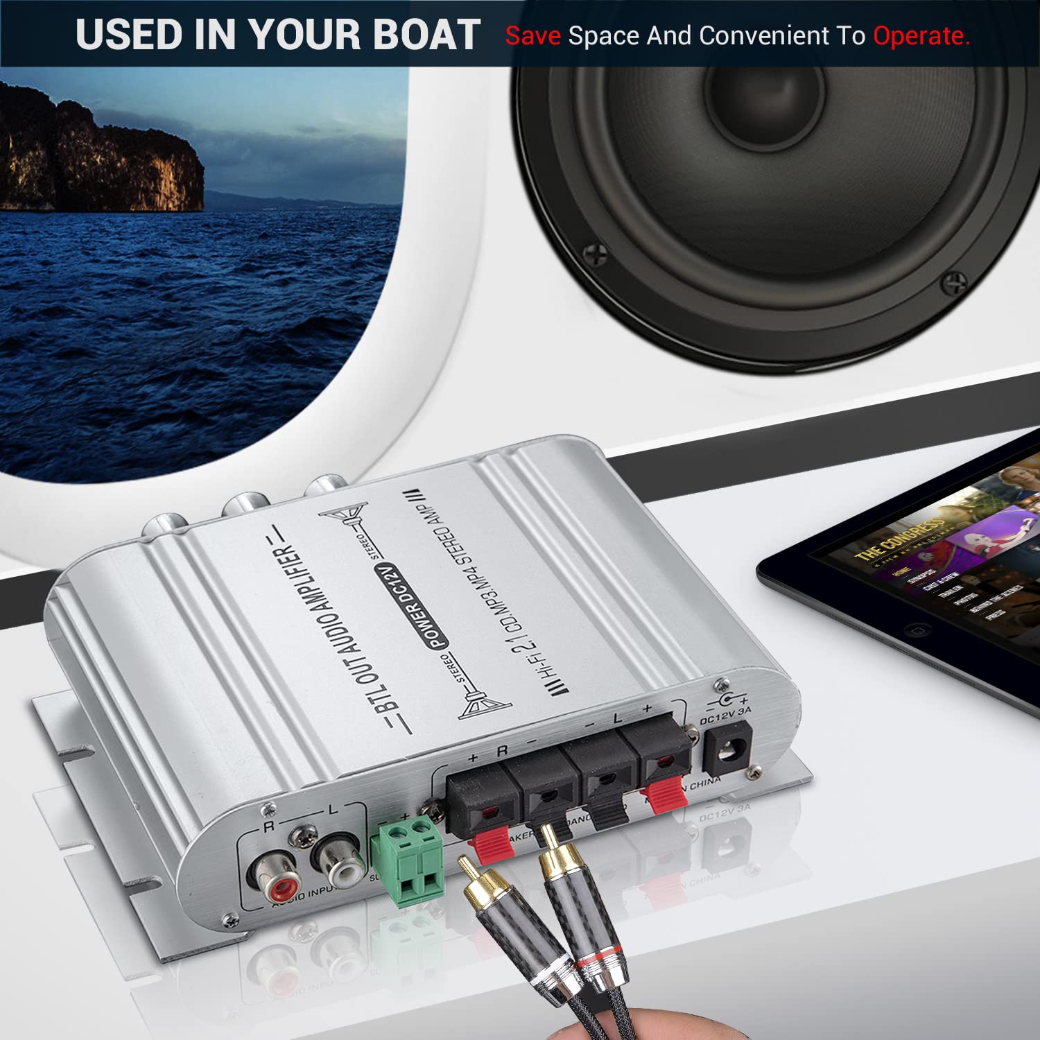 Facmogu St 838 2.1Ch Audio Power Amplifier, Rms 20Wx2+40W Class D Stereo Digital Audio Amp With Subwoofer Output, 80W Mini Subwoofer Amplifier Audio Stereo Bass Amp With Dc12V Power Adapter   Silver