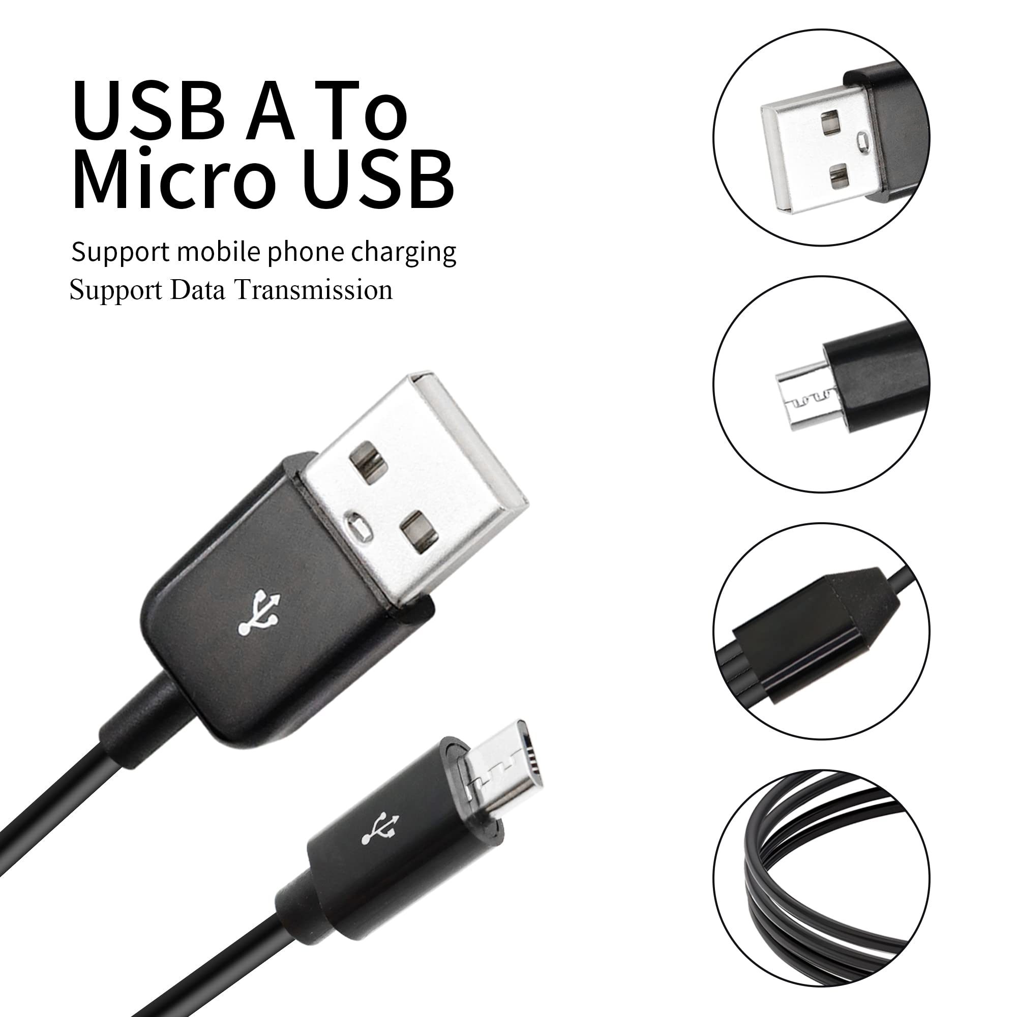 Qianrenon 4 In 1 Micro Usb B Data Cable, 1.5M/4.92 Ft (Black) For Smartphone, In Vehicle Devices, Bluetooth Devices