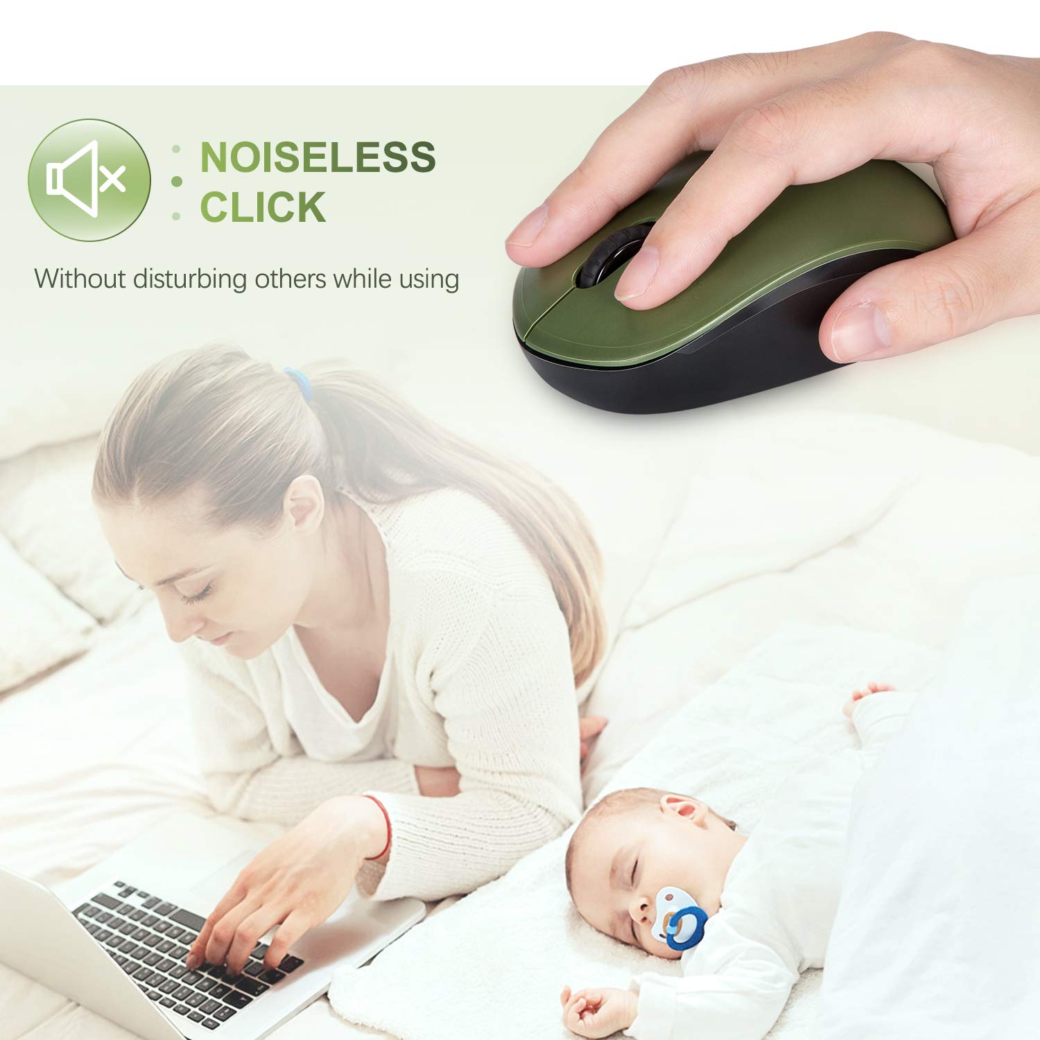 Seenda Wireless Mouse, 2.4G Noiseless Mouse With Usb Receiver Portable Computer Mice For Pc, Tablet, Laptop, Notebook   Green &