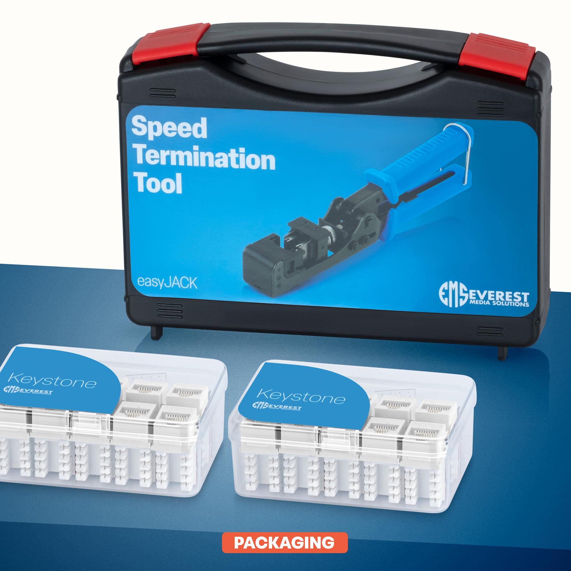 Everest Media Solutions Easyjack   90 Angled Speed Termination Tool   With 20 Pack Of 90 Angled Cat6/5E Keystone Jacks In White