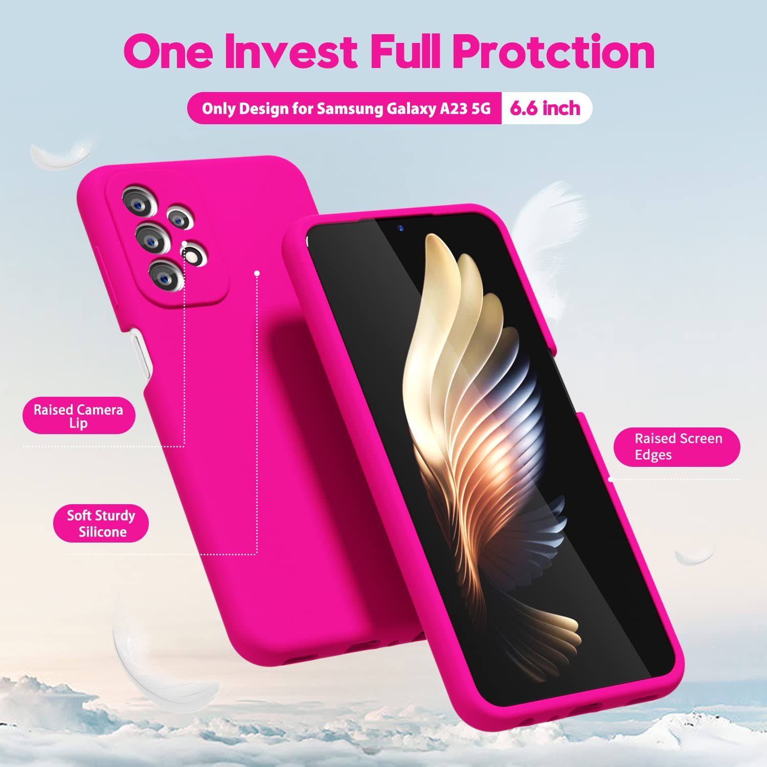 Oakxco For Samsung Galaxy A23 5G Phone Case Liquid Silicone, Fluorescent Bright Solid Color, Cute Thin Slim Soft Rubber Tpu Plai