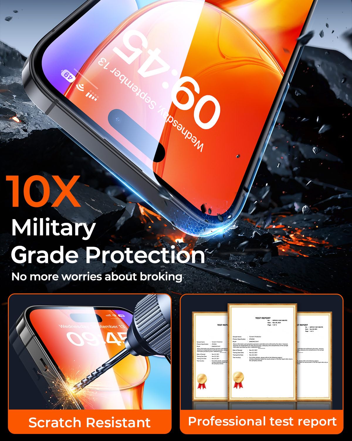 Dimoncoat 4+2 Packs Screen Protector For Iphone 14 Pro [Auto Alignment Kit] With Camera Lens Protector [10X Military Protection]