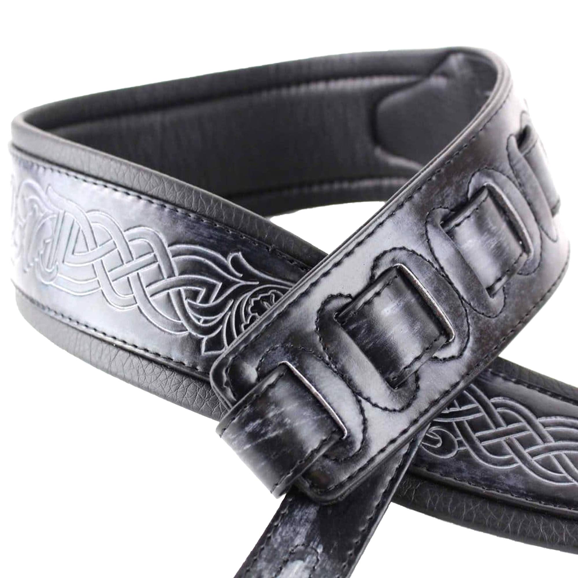 Walker & Williams Gb 182 Handmade Cobalt Black Brushed Padded Guitar Strap With Celtic Braid Design For Acoustic, Electric, And
