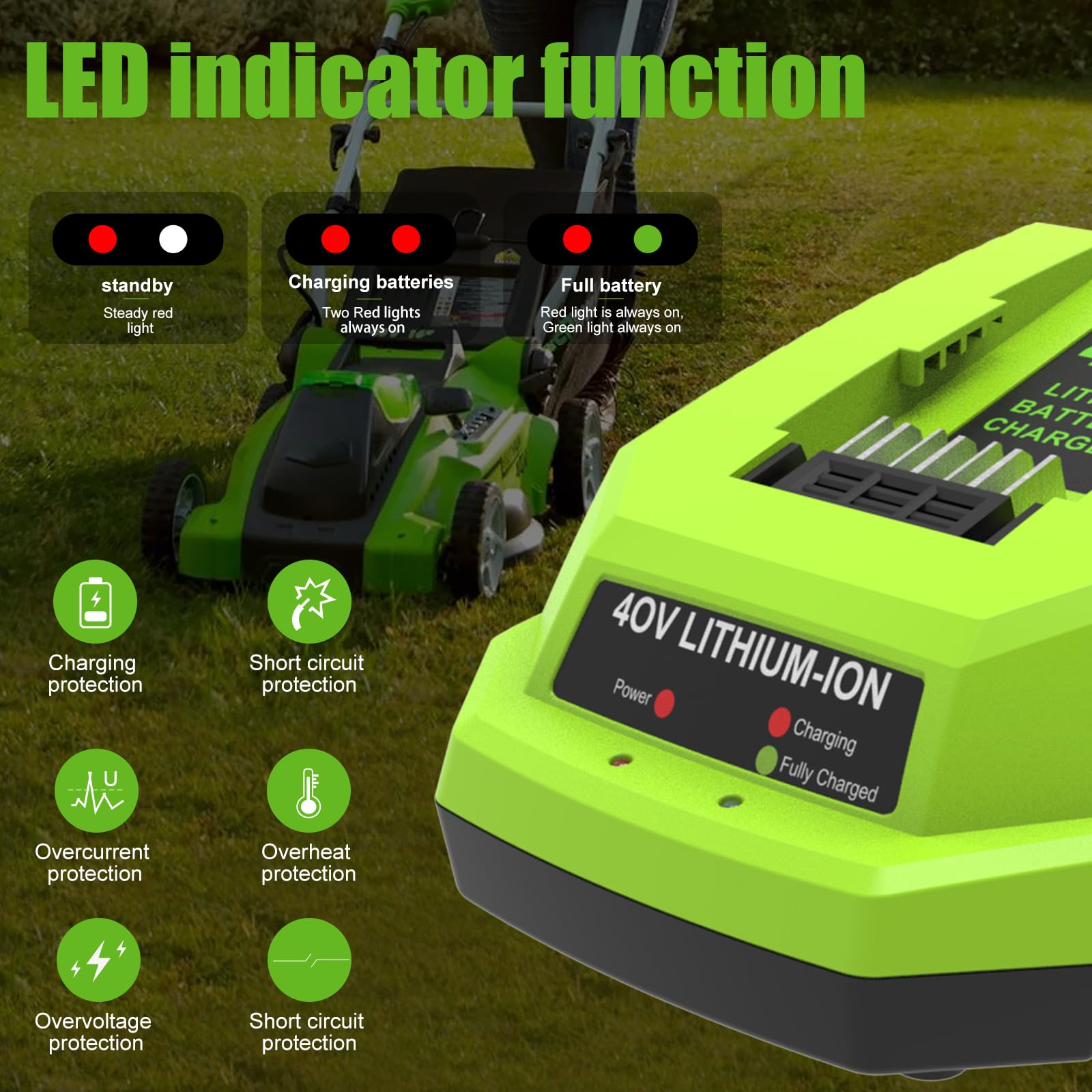 Ahomtikk 40V Charger Replacement For Greenworks 40V Battery Charger (With Wall Mount Design) Compatible With Greenworks G Max 40
