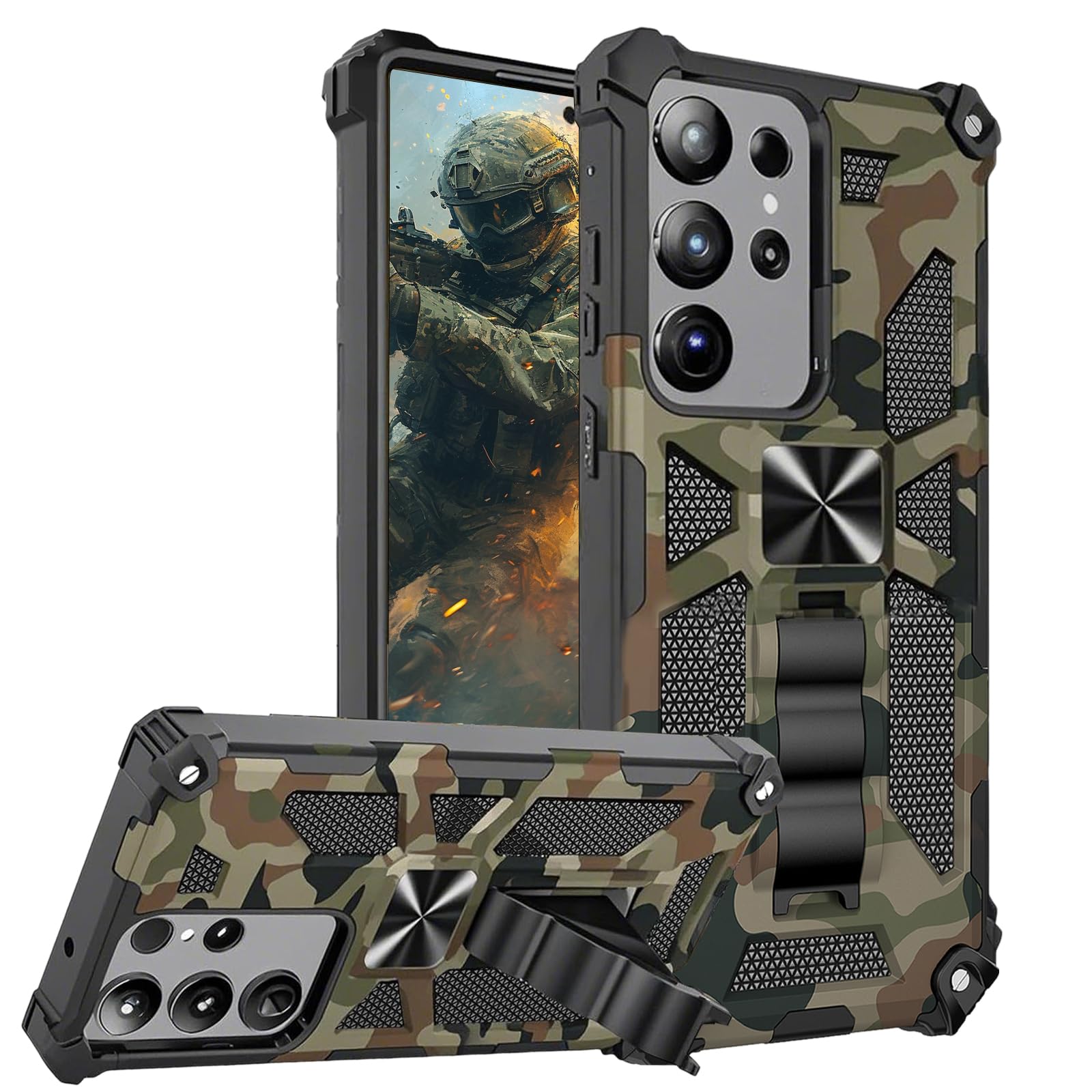 CCSmall Camouflage Case for Samsung Galaxy S25 Ultra for Men, Military Grade Shockproof Protective Outdoor Cover with Adjustable
