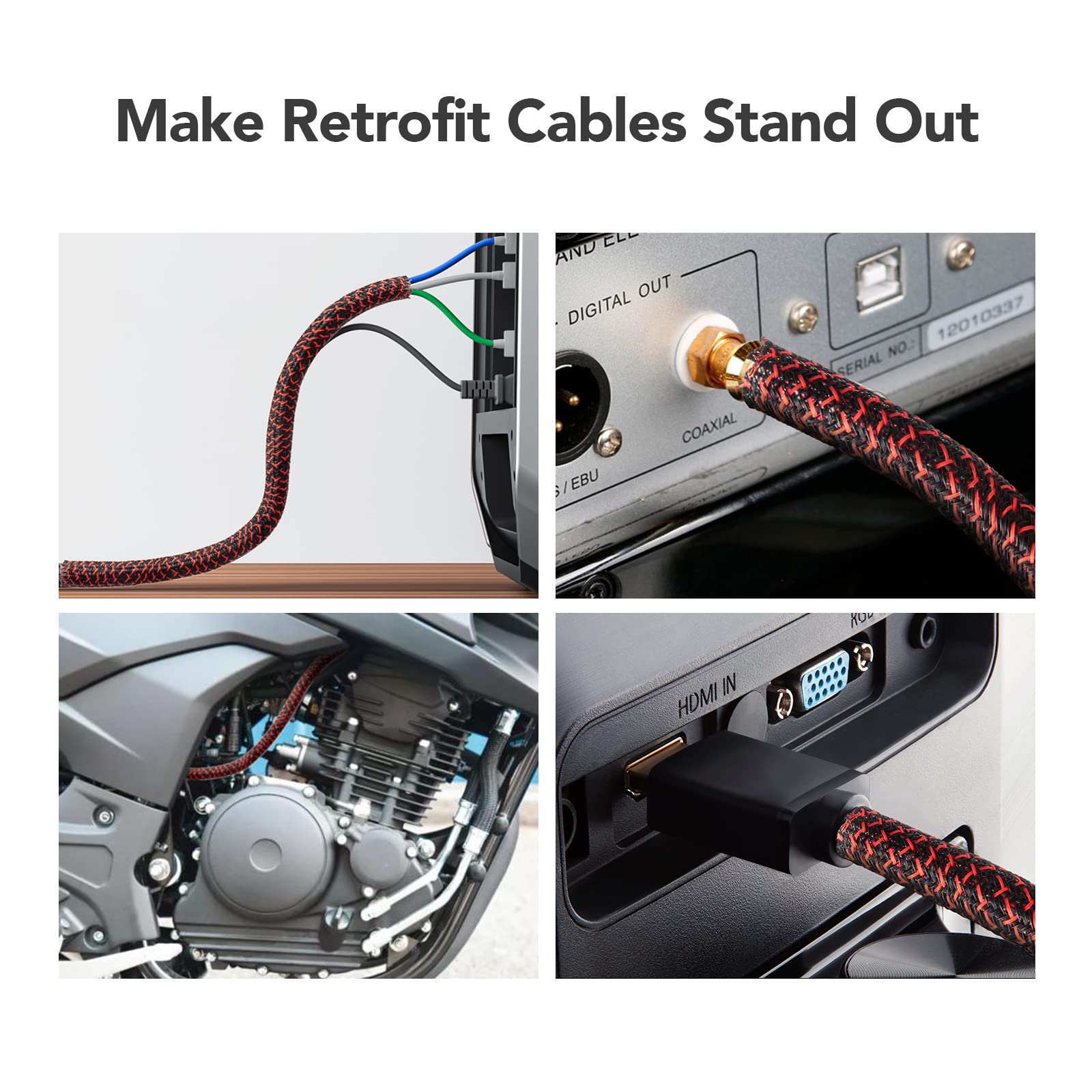 Agptek Cable Sleeve Cover, 10Ft   1.2 Inch Cord Management Wire Organizer Under Desk, Home Office Computer Wire Cover Hider Cord