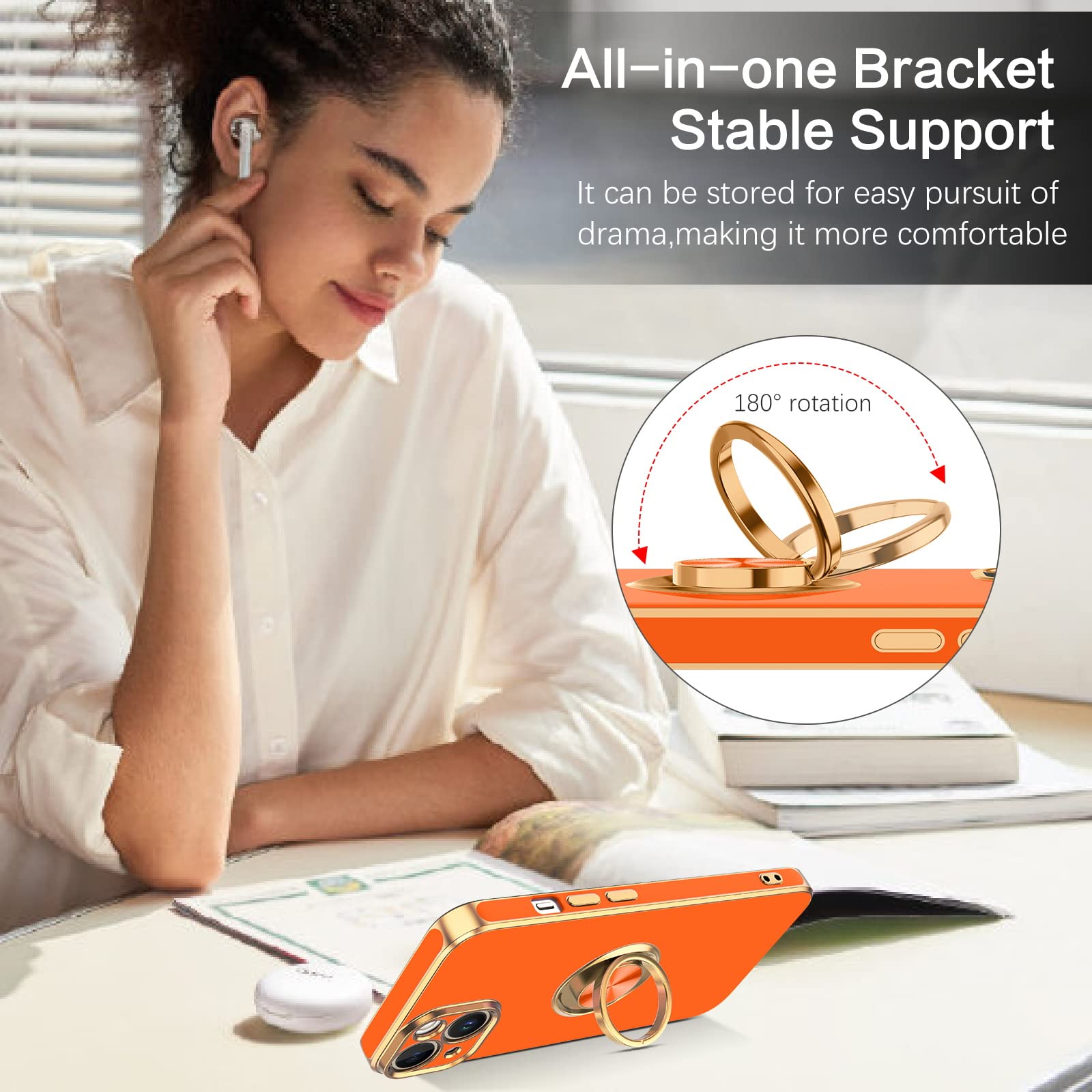 Veningo Compatible With Apple 14 Case,Phone Case For Apple 14,Slim Fit Soft 360 Ring Holder Kickstand Magnetic Car Mount Support