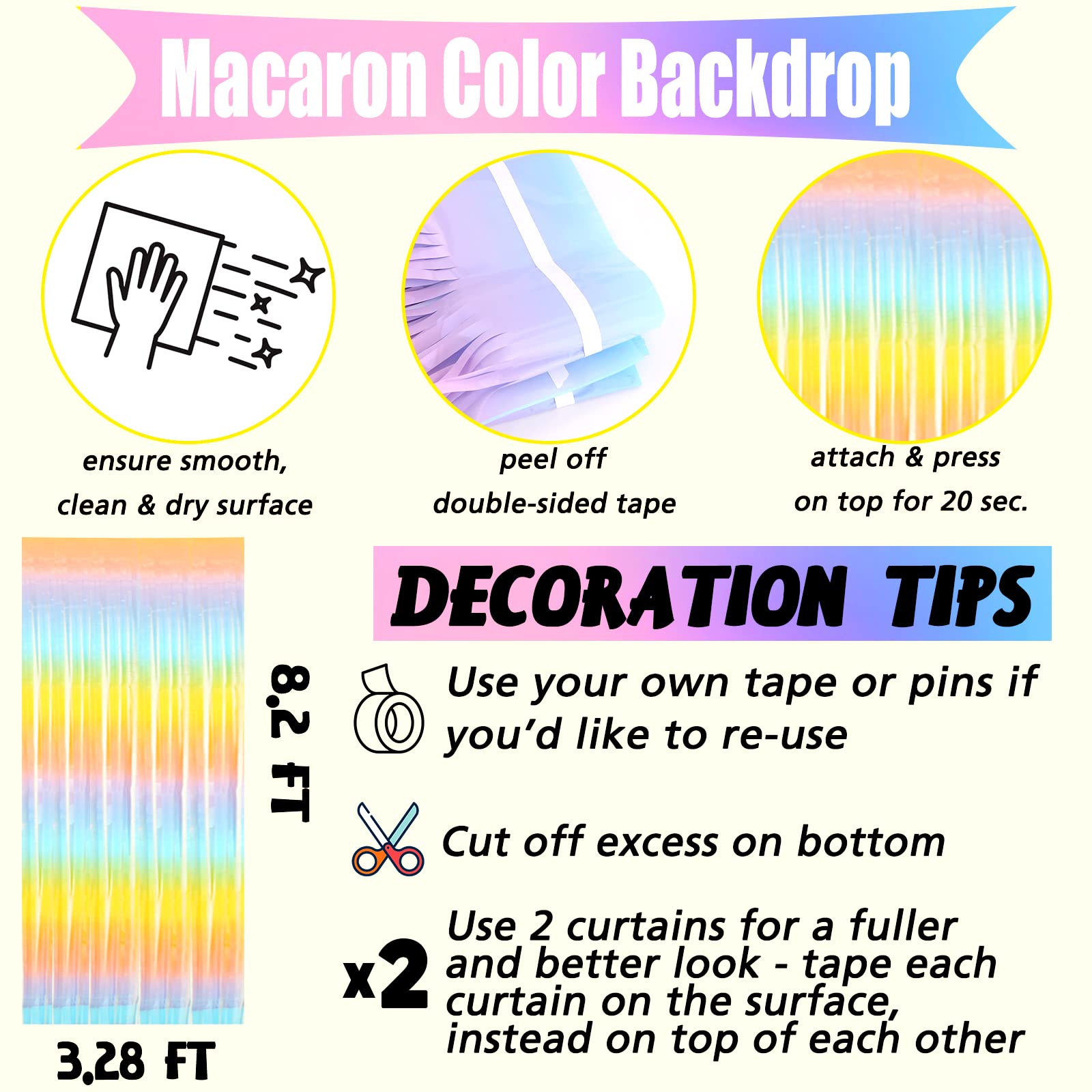 4 Pack Fringe Curtain Backdrop, 3.2Ft X 8.2Ft Rainbow Metallic Tinsel Foil Fringe Streamers Background For Photo Booth Birthday