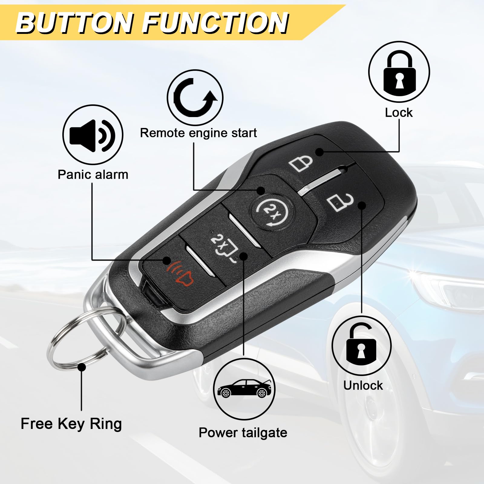 Vurkcy Key Fob Replacement For 2015-2017 Ford F-Series Truck- F150 F250 F350 F450 Car Keyless Entry Remote Control, M3N-A2C31243