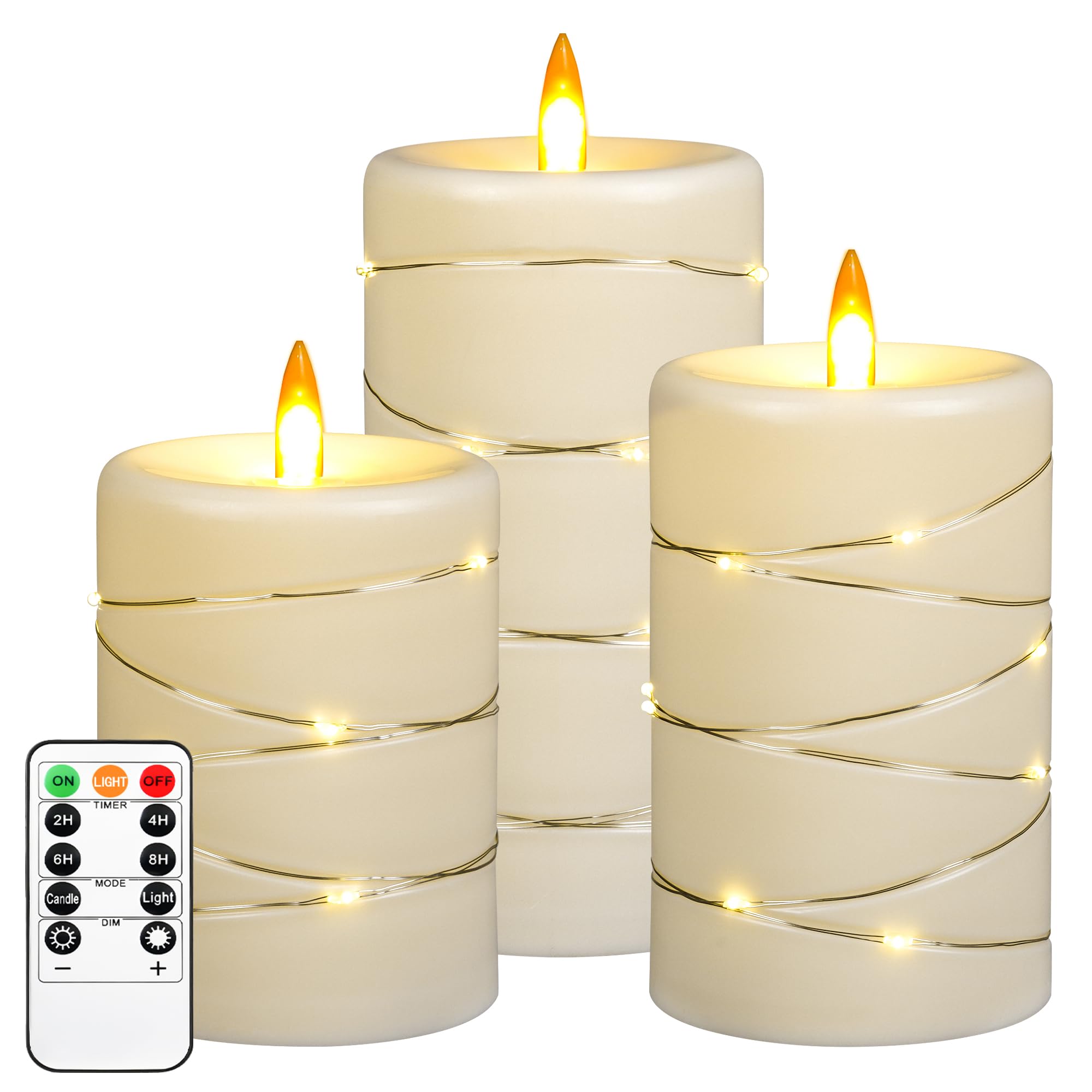 Flameless Led Candles With Timer 3 Pc Flickering Flameless Candles For Romantic Ambiance And Home Decoration,With Embedded Star