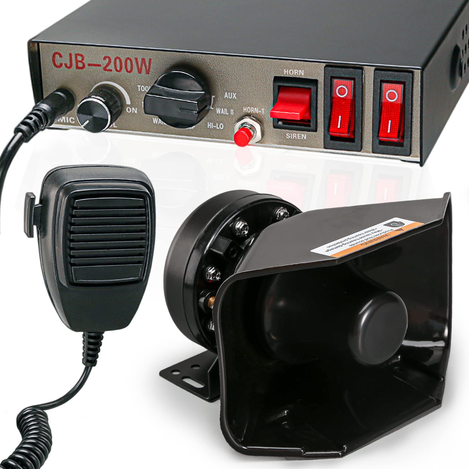 Booyu 12V 200W 9 Tones Police Warning Emergency Siren Pa System [180 Design Speaker][125 135Db][Handheld Microphone][Hands Free]