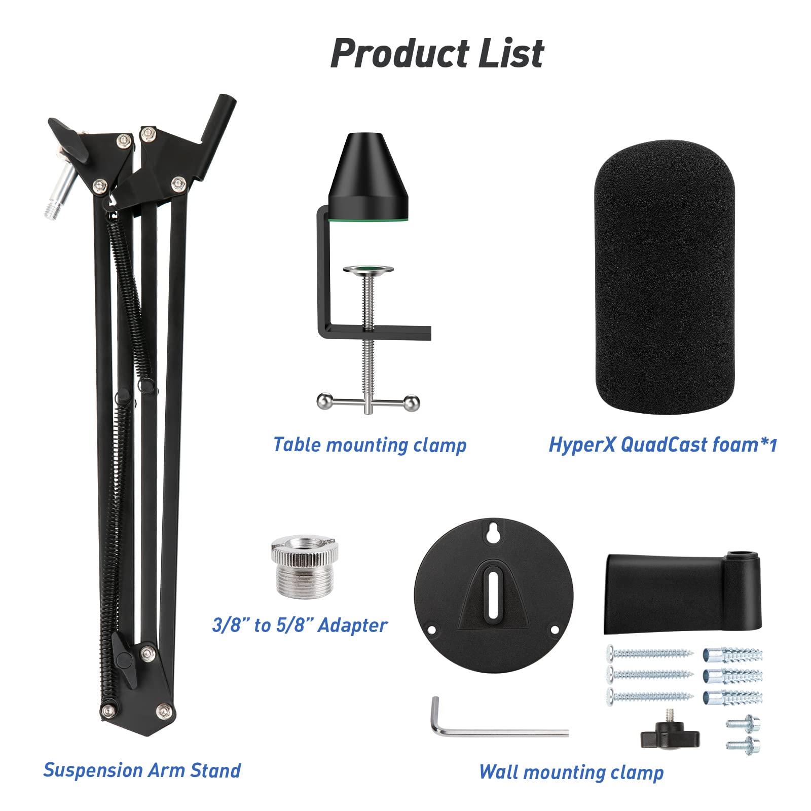 Sunmon Hyperx Quadcast Boom Arm With Pop Filter   Wall Mount Boom Arm And C Desk Clamp, Scissor Mic Stand Compatible With Hyper