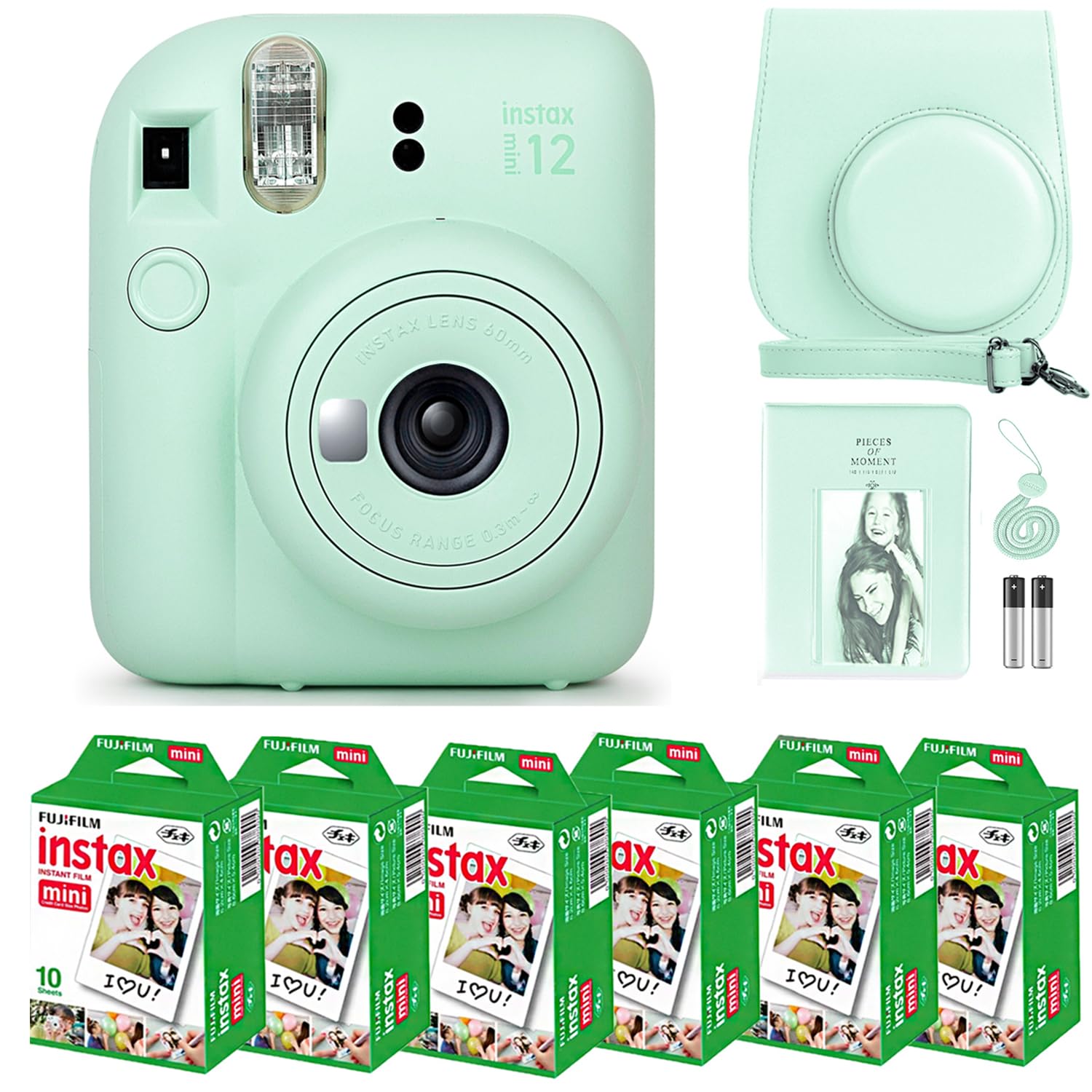 Fujifilm Instax Mini 12 Camera with Fujifilm Instant Mini Film (60 Sheets) Bundle with Deals Number One Accessories Including Ca