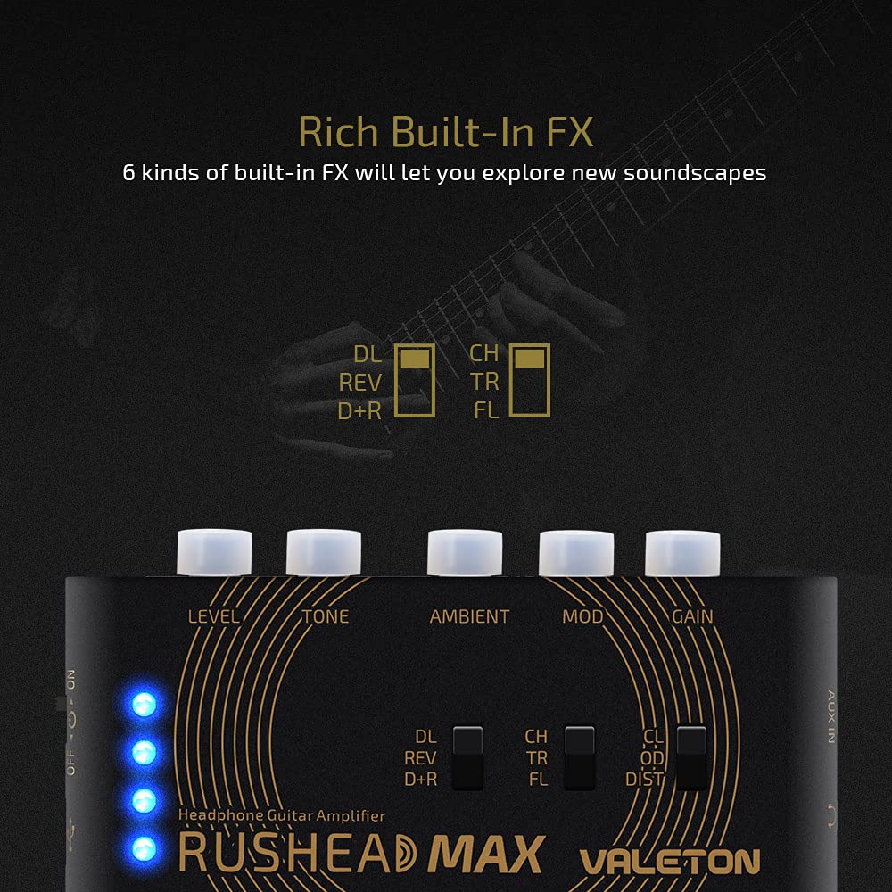 Valeton Rushead Max Usb Chargable Portable Pocket Guitar Bass Headphone Amp Carry On Bedroom Plug In Multi Effects