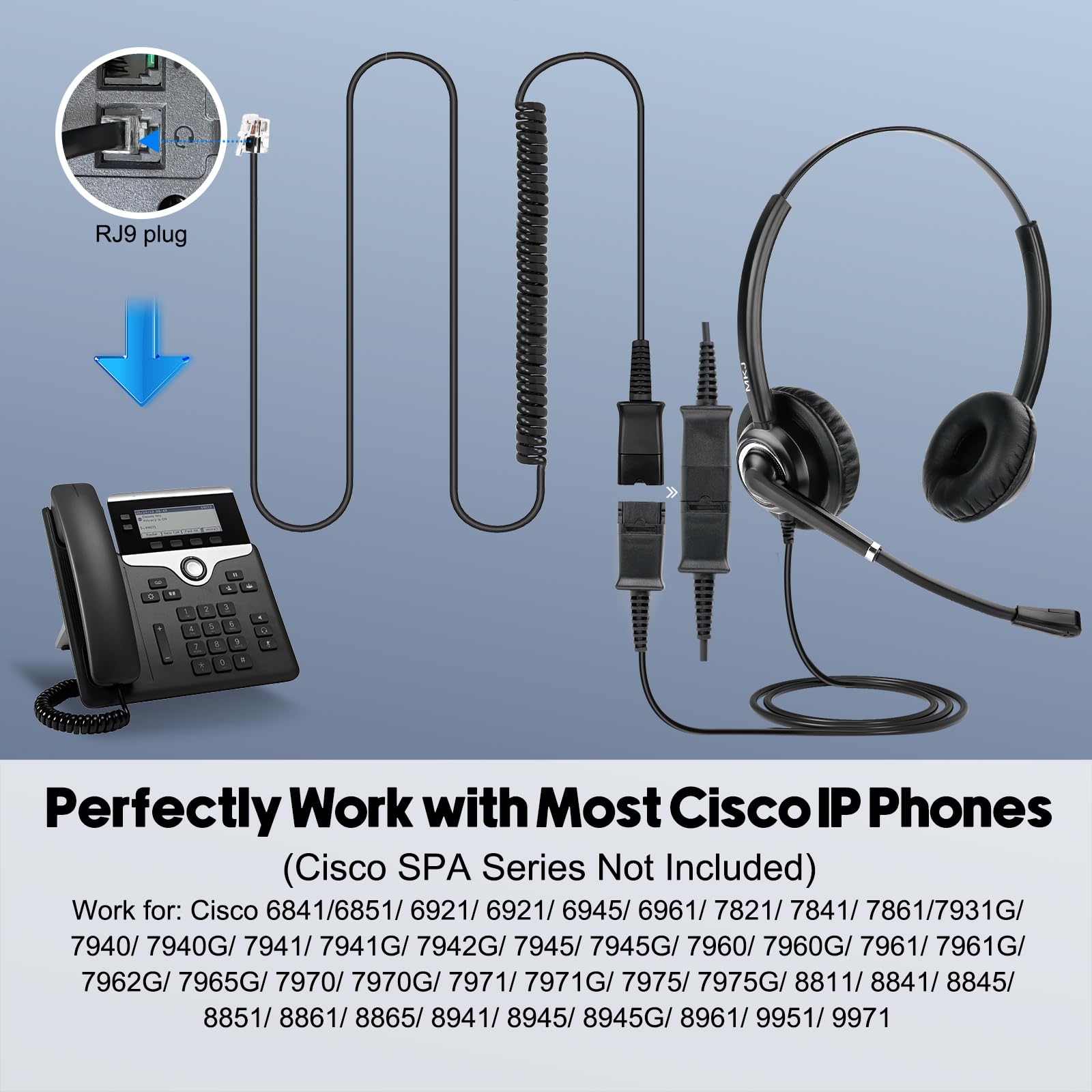 Mkj Telephone Headset With Microphone Noise Canceling Corded Rj9 Dual Ear Cisco Headset For Cisco Landline Phone Cp 7821 Cp 7841