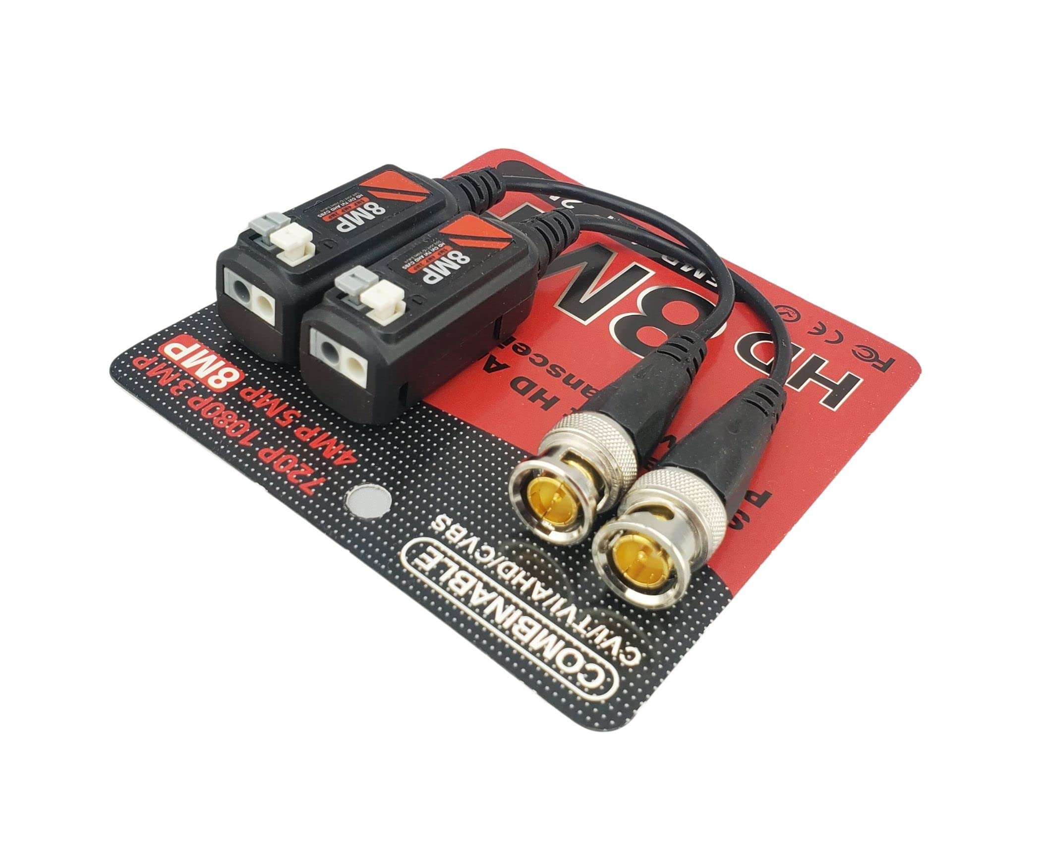 Evertech 4 Pairs (8 Pcs) 8Mp Passive Hd Bnc Video Balun Transceiver Transmitter Ahd/Tvi/Cvi/Cvbs Cable Connectors For 720P/960P/