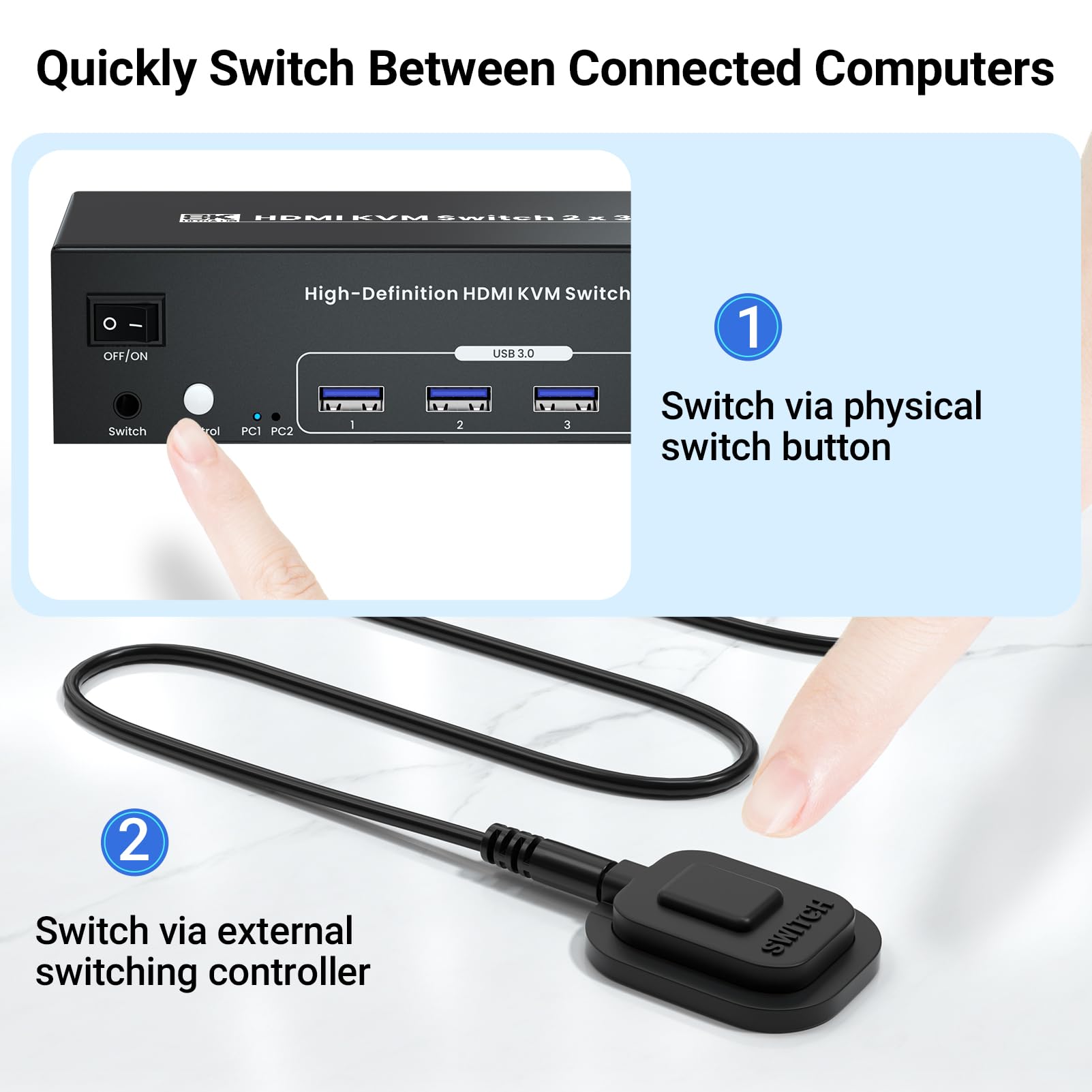 8K/60Hz Usb 3.0 Three Monitor Hdmi Kvm Switch, 4K120Hz Hdmi Kvm Switcher 3 Monitors 2 Computers For 2 Pc Share 3 Monitors And 1