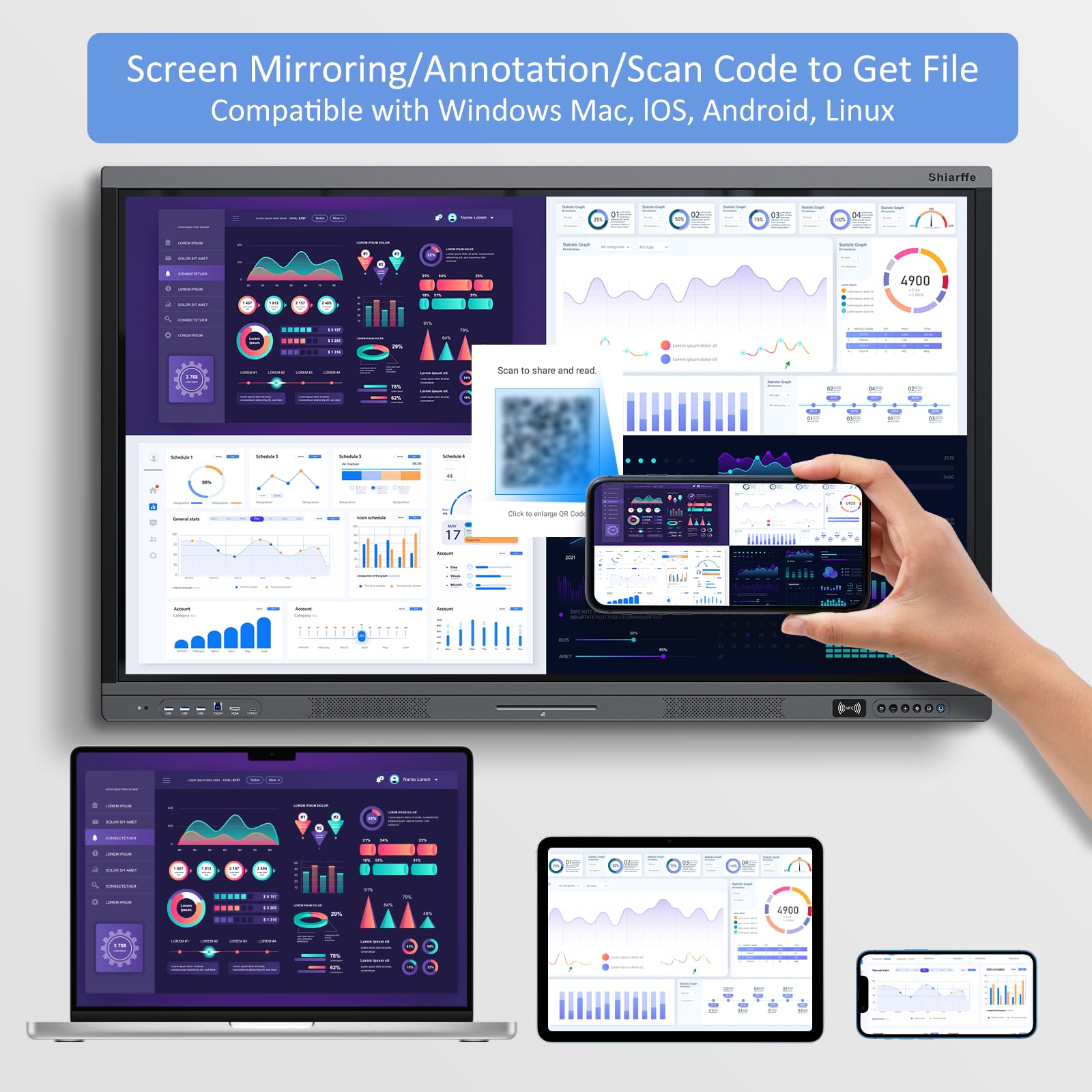 Shiarffe X5 Smart Board 55  4K Interactive Whiteboard Google Edla-Certified, Ota Software Updates Android 14 Os Octa-Core, Smart