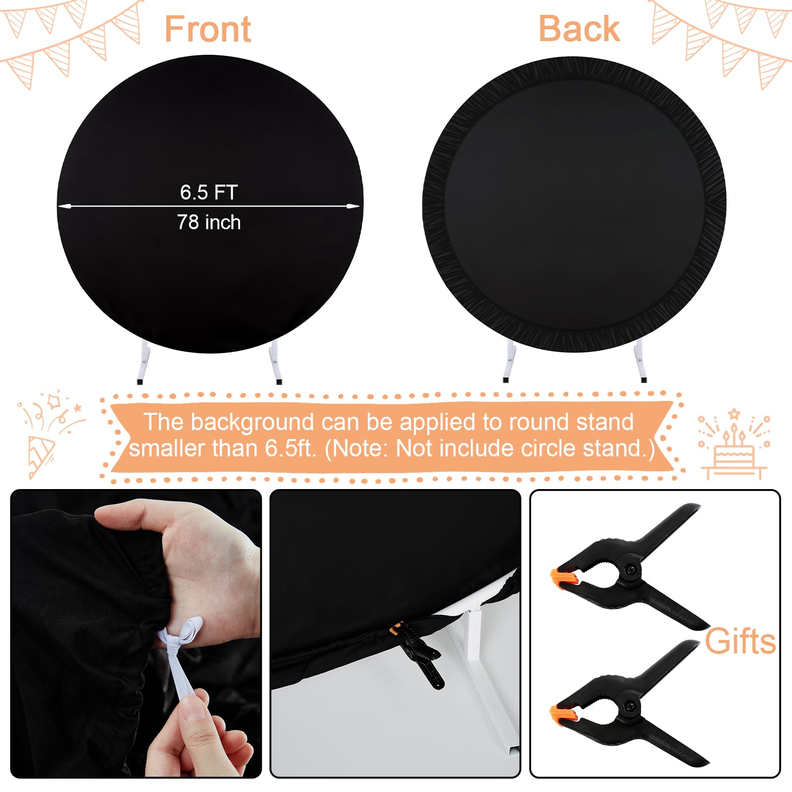 6.5X6.5Ft Black Round Backdrop Cover Halloween Black Circle Backdrop Photography Background Birthday Photo Backdrop For Hallowee