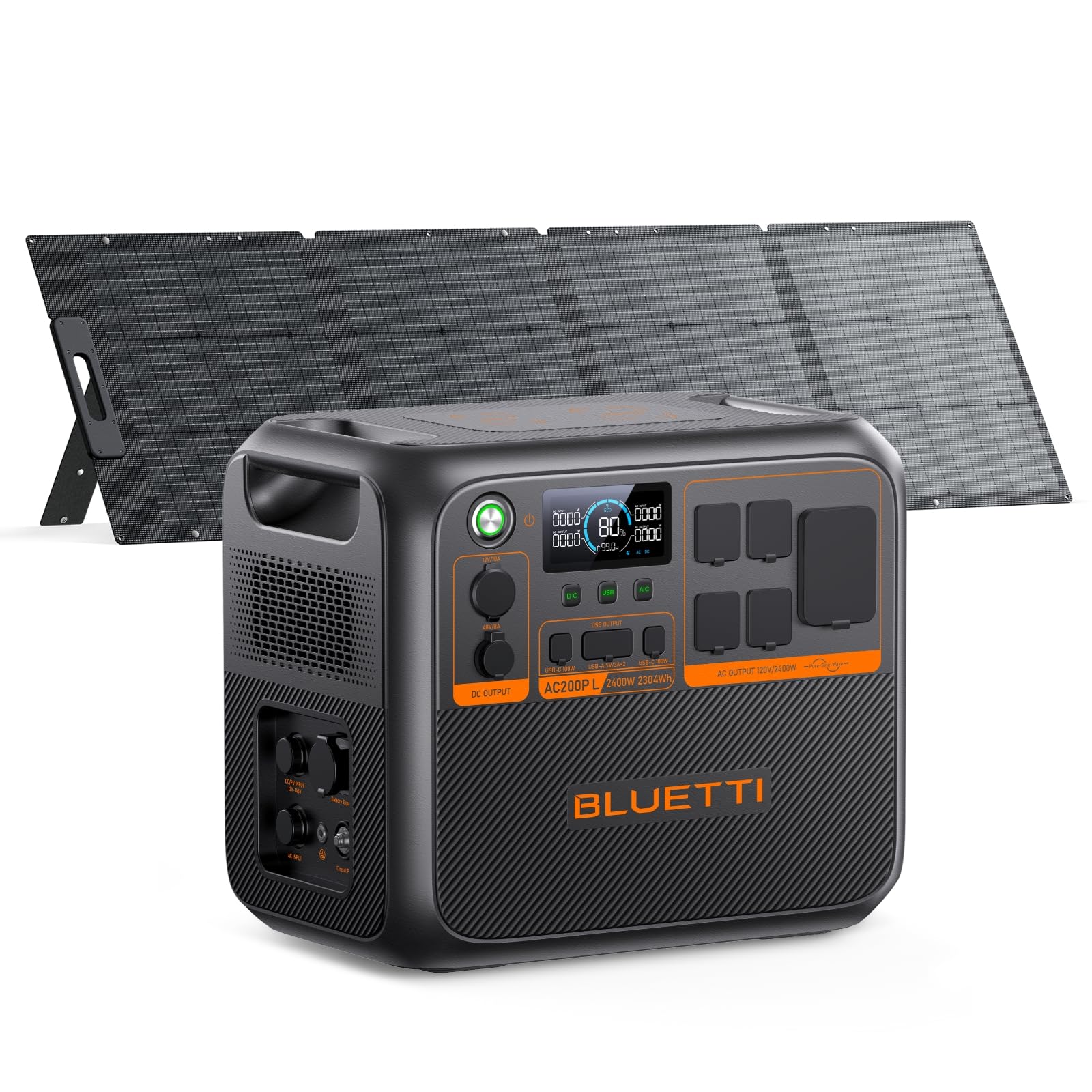 BLUETTI AC200PL Solar Generator with 200W Solar Panel (Ship Separately), 2304Wh LFP Battery Backup, Expandable to 8448Wh, 4 2400