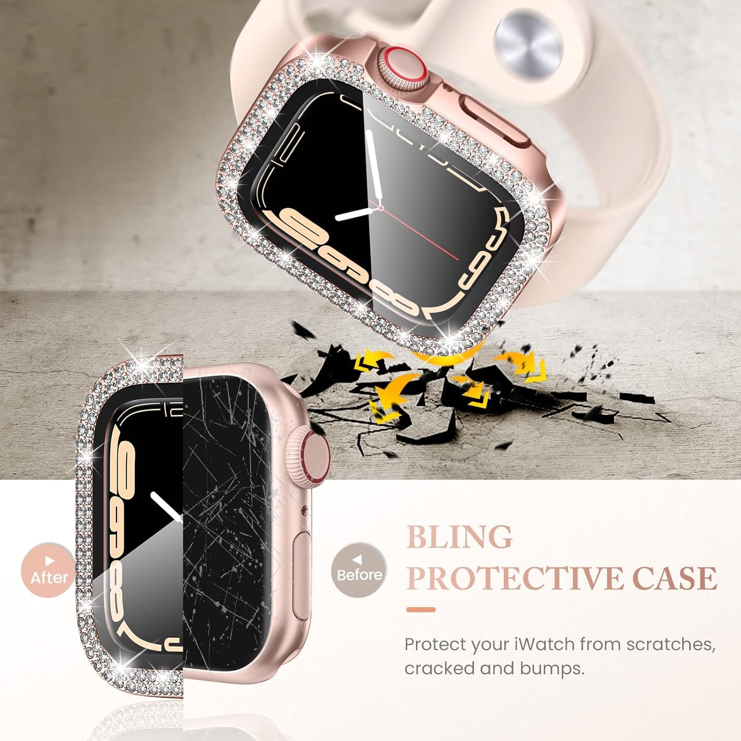 Goton 4 Pack Bling Screen Protector For Apple Watch Series 9 8 7 45Mm Case, Women Glitter Diamond Rhinestone Bumper Cover For Iw