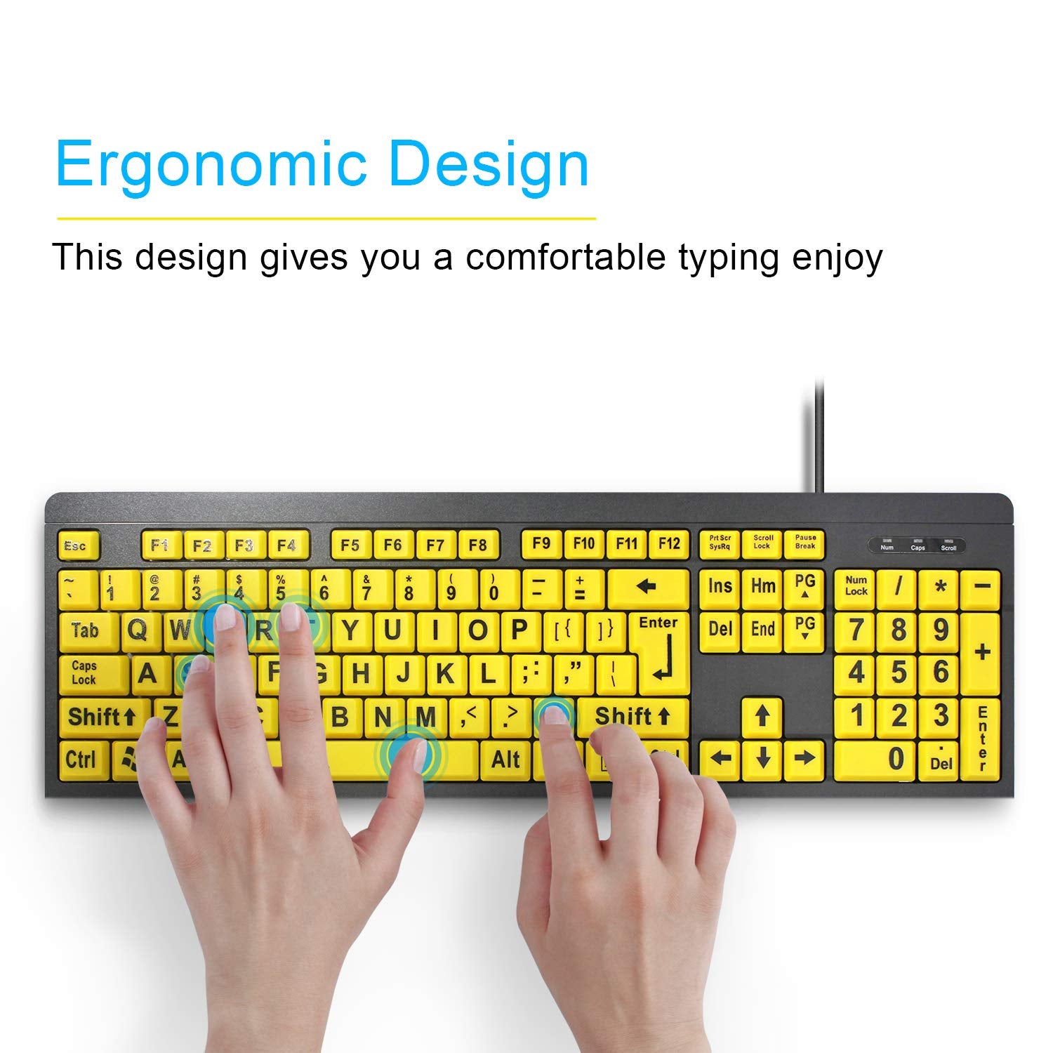 Boogiio Large Print Computer Keyboard, Wired Usb High Contrast Keyboard With Oversized Print Letters For Visually Impaired Low V