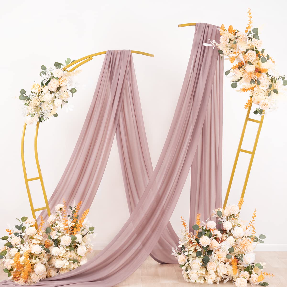 Socomi Wedding Arch Draping Fabric 2 Panels 29'' X 19Ft Dusty Rose Sheer Chiffon Curtain Drapes 6 Yards For Wedding Ceremony Bir
