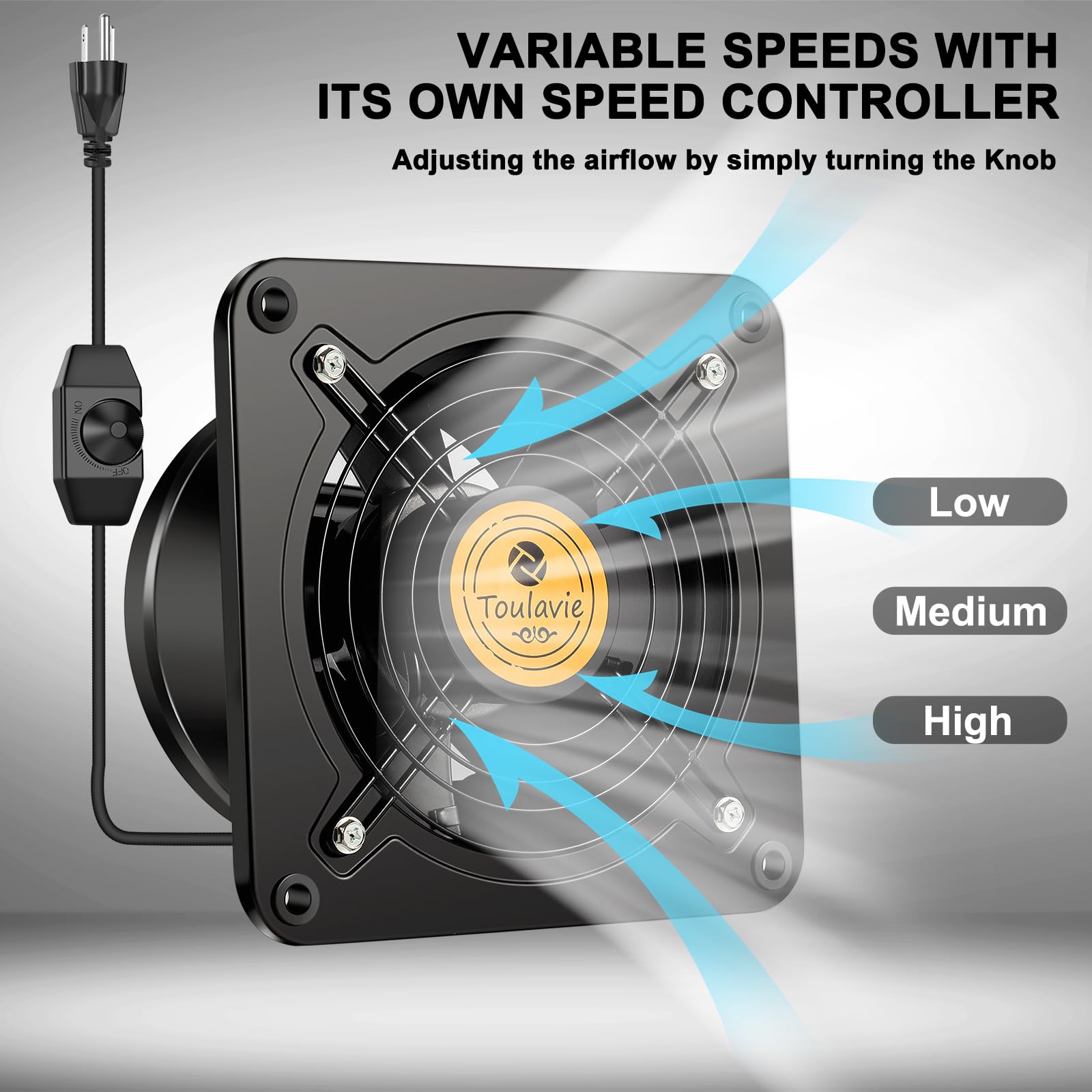 Tt Toulavie Exhaust Fan With Variable Speed Controller Quiet, 8 Inch 429Cfm Wall Mounted Vent Fans, Outer Rotor Motor Exhaust Fa