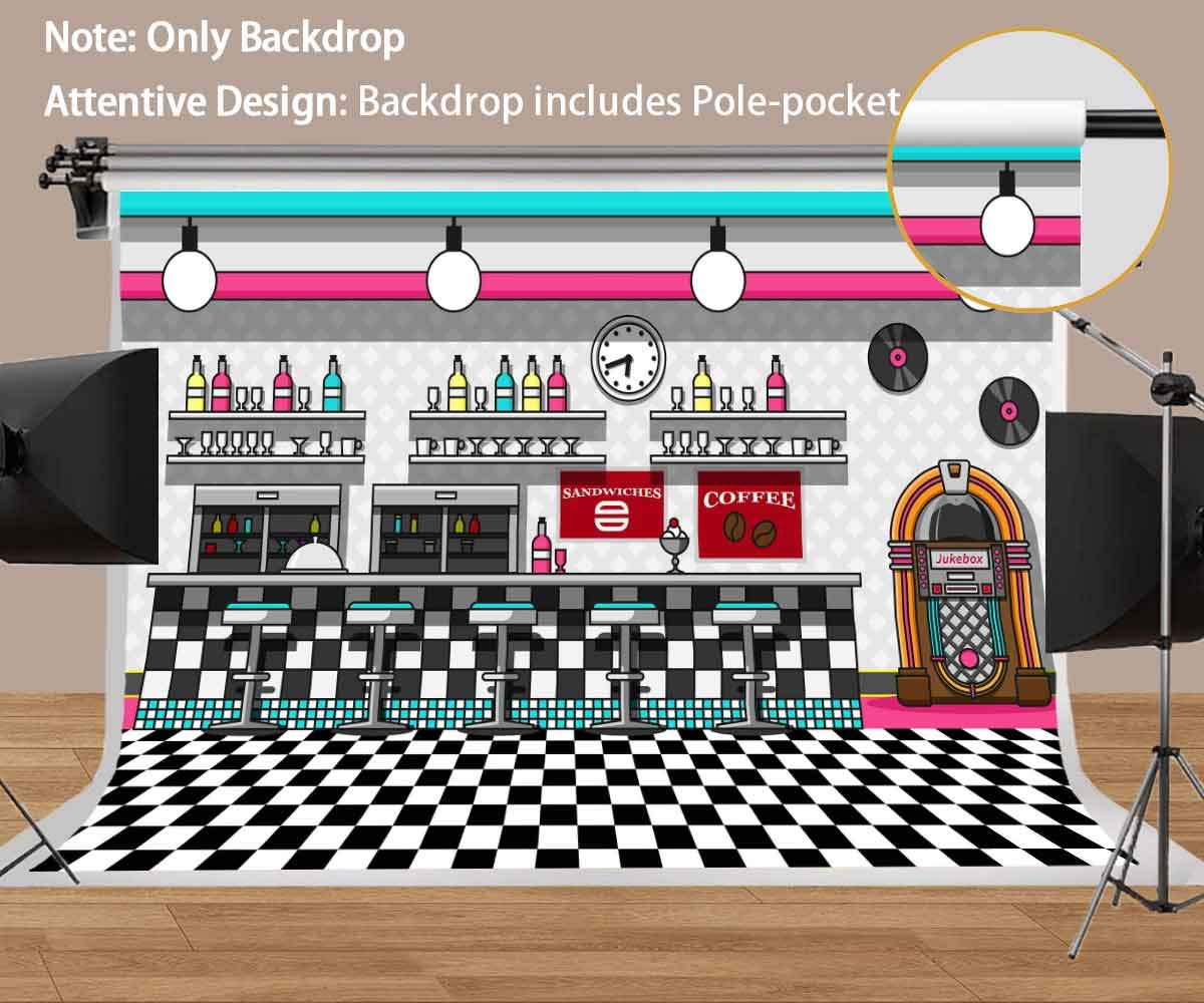 Soda Shop Diner Backdrop For Rock Roll Party 1950S Sock Hop Background Retro Dinner Time Rock Music Classic Birthday Party Decor