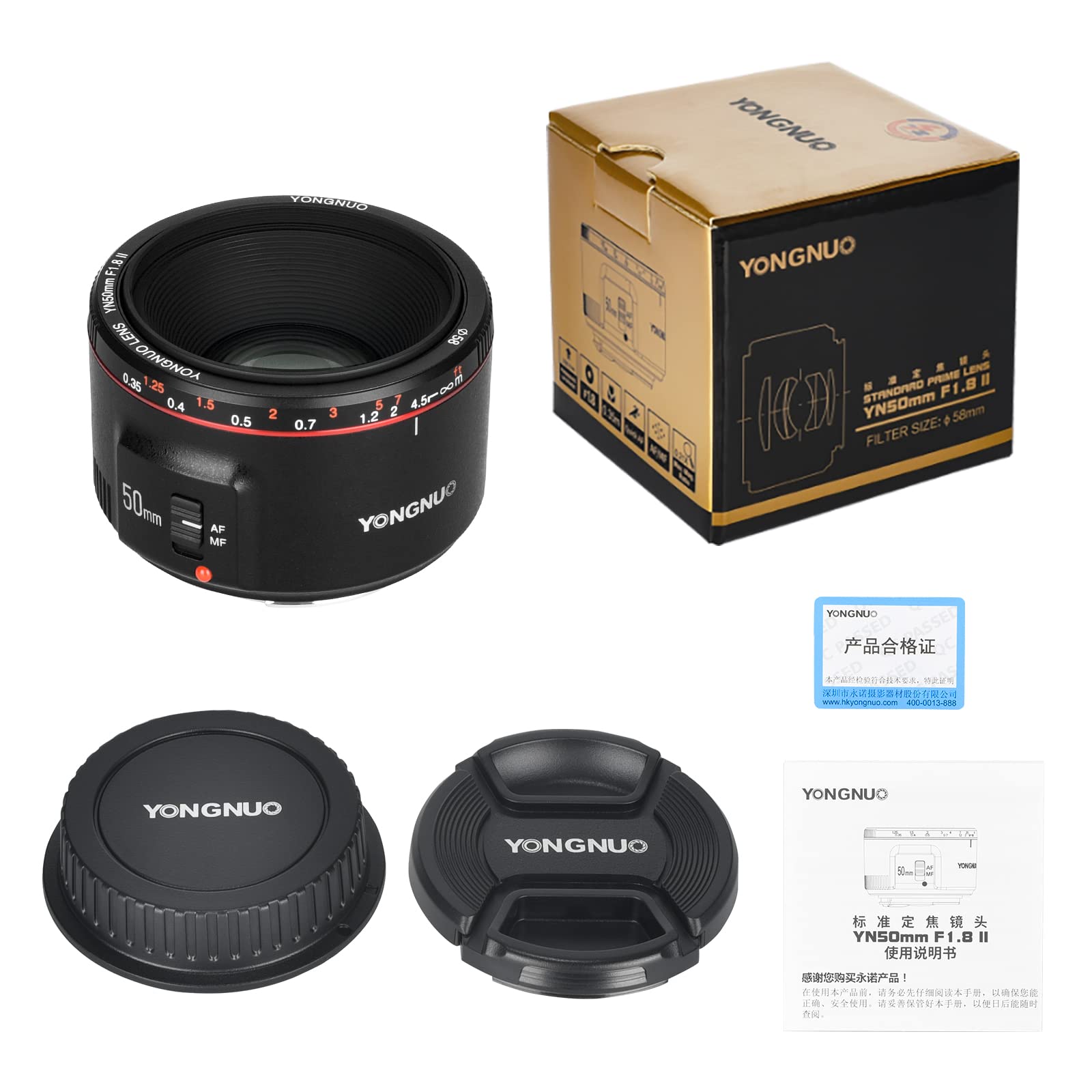 Yongnuo Yn50Mm F1.8 Ii Lens For Canon, 50Mm F1.8C Large Aperture, Af/Mf Standard Prime Lens For Canon