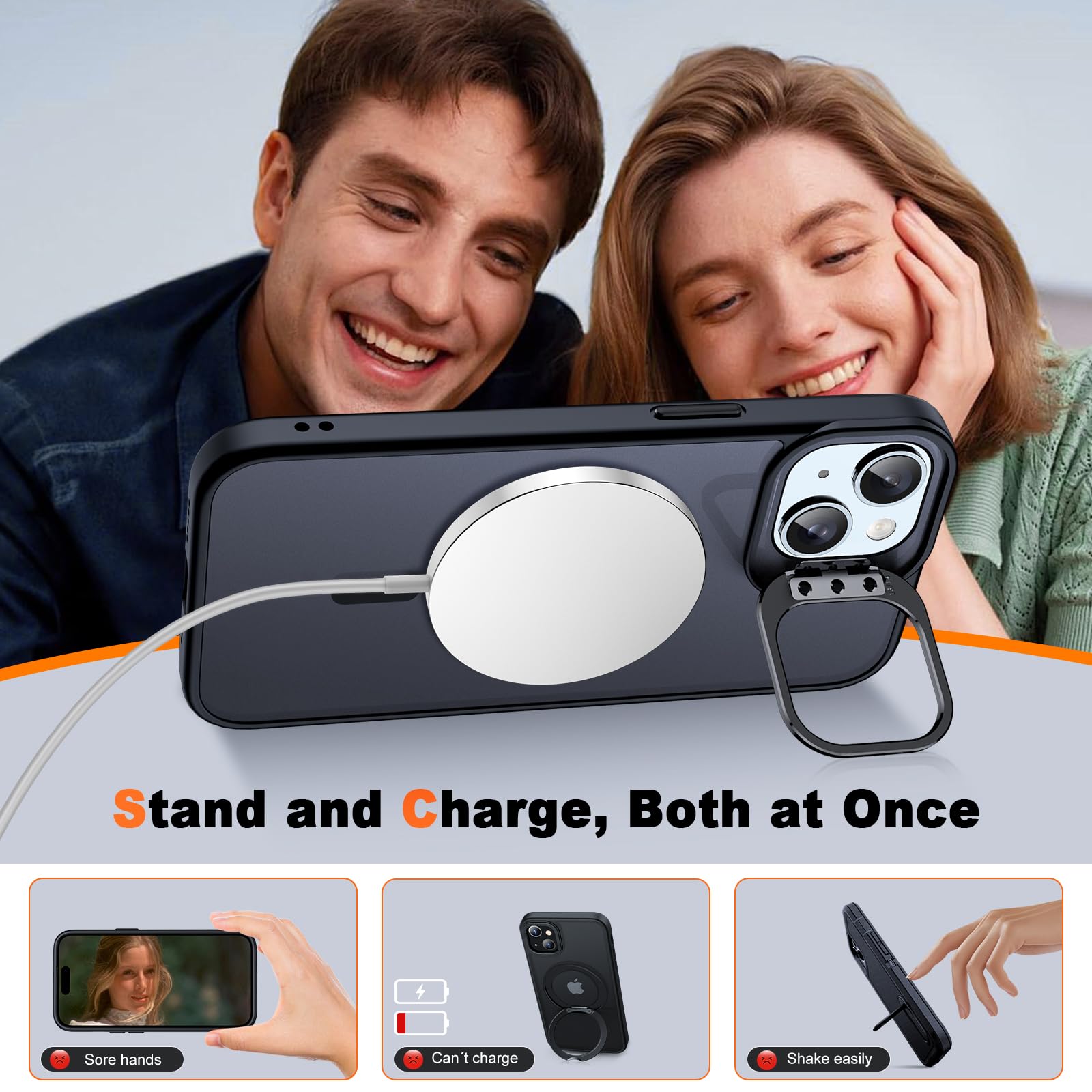 Jame For Iphone 15 Case With Stand, 2X [Tempered Glass Screen Protector], [Compatible With Magnetic], Built In Camera Kick Stand