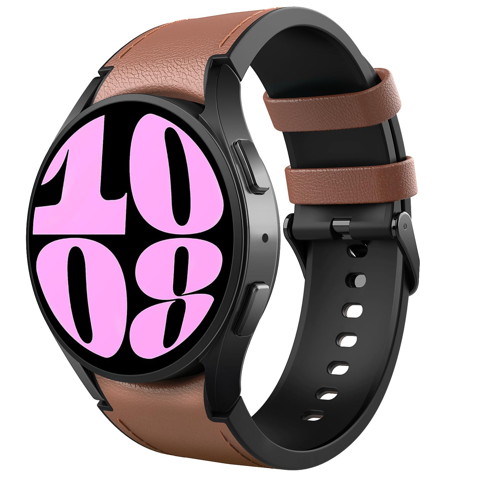TiMOVO No Gap Leather Hybrid Silicone Band Compatible with Galaxy Watch 7 6 5 4 40/44mm, Watch 4 6 Classic 47 43 42mm, Watch 5 P