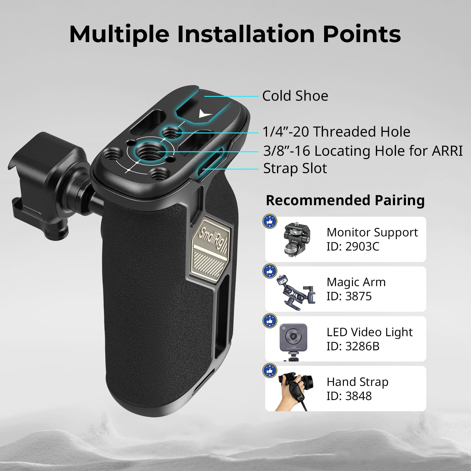 Smallrig Push-Button Rotating Nato Side Handle For Left And Right Hand, 360 Rotatable Side Handle With Anti-Slip Silicone, Camer