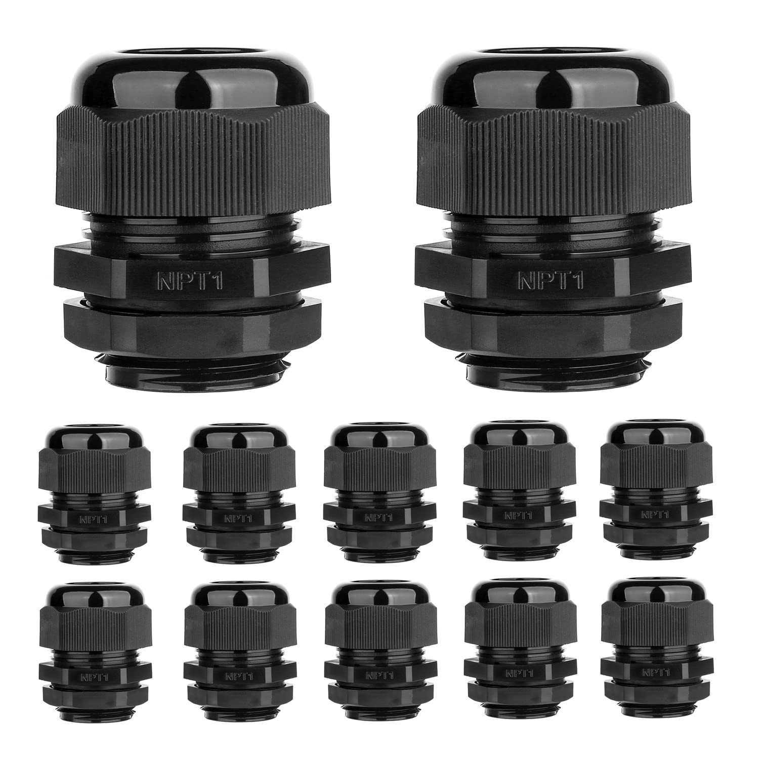 Ampele 12 Pack 1'' Npt Cable Gland Waterproof Adjustable 18.5 25Mm/0.73 0.98Inch Nylon Cable Glands Joints With Gaskets (1'', 12