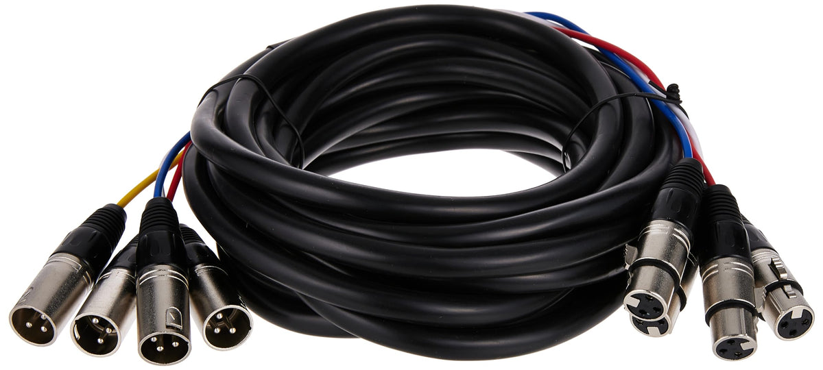 Monoprice 4 Channel Xlr Male To Xlr Female Snake Cable   20 Feet   Black/Silver, Metal Connector Housings, Plastic And Rubber Ca