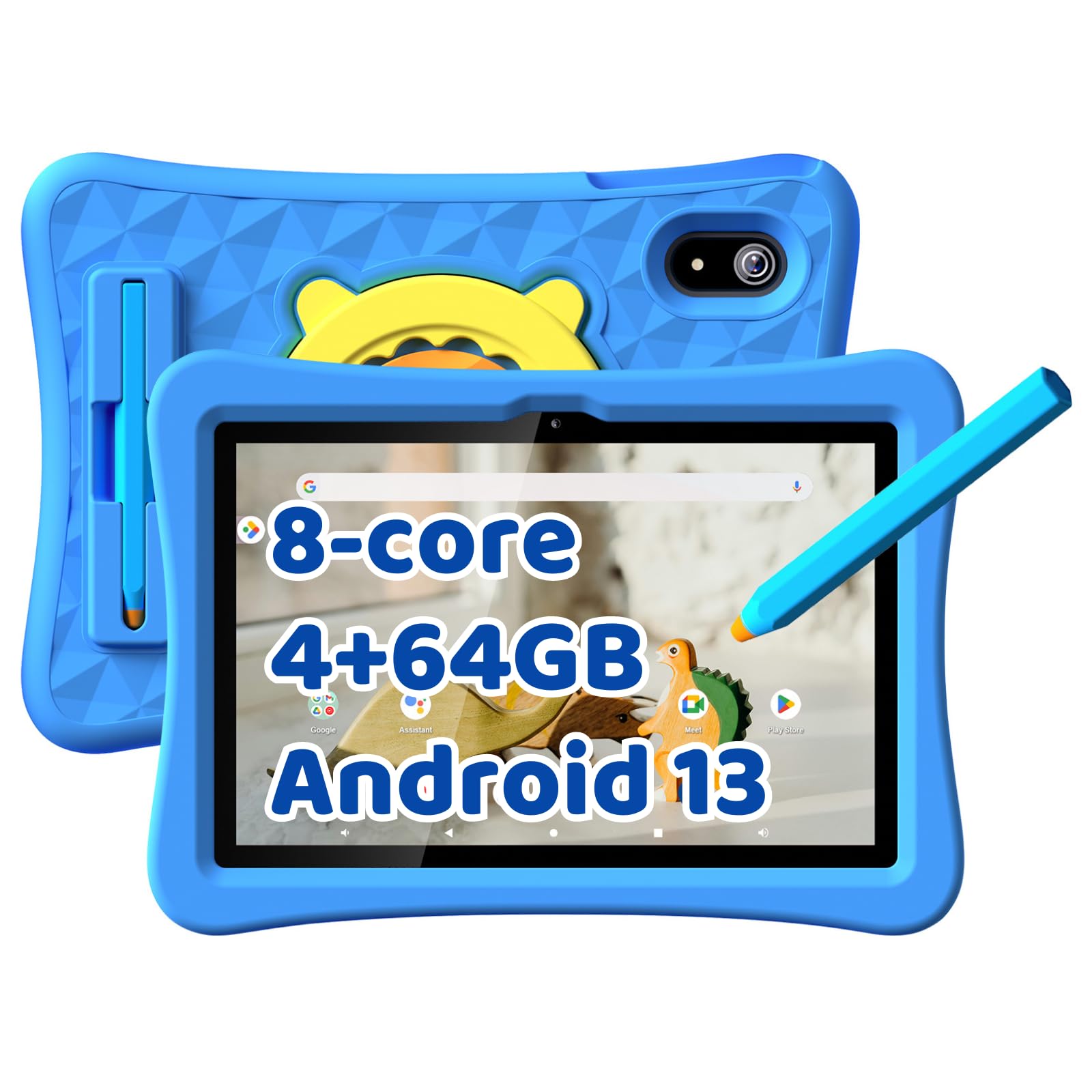 Yyswie Kids Tablet 10 Inch With Stylus Pen&Case, 8 Core 4Gb Ram 64Gb Rom Tablet For Kids, Kidoz Pre Installed Toddlers Tablet, 7