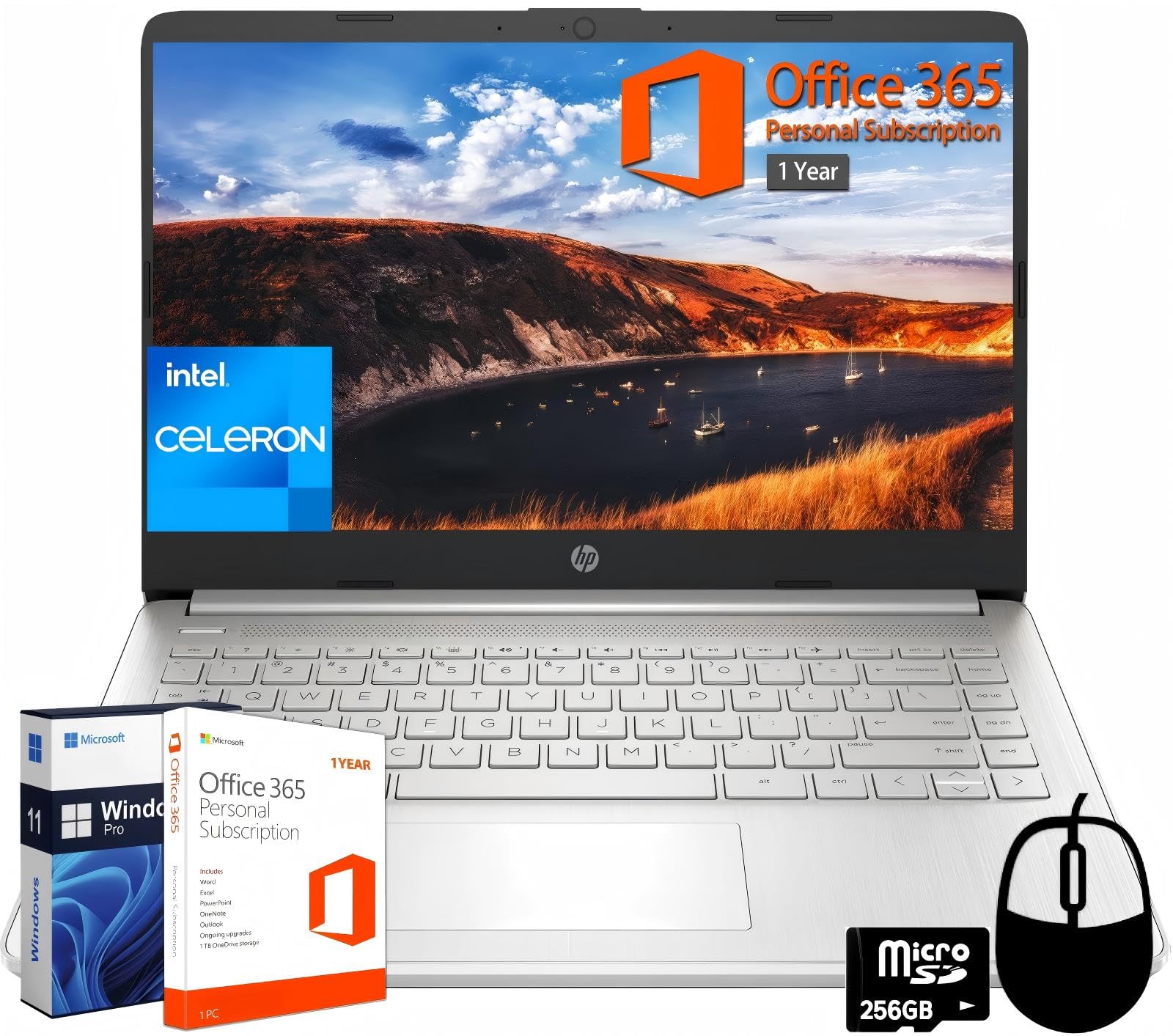 Hp 14'' Laptop Computer For Student Business, With 1-Year Office 365 & Windows 11 Pro, Intel Dual-Core N4120, 8 Gb Ram, 384 Gb S
