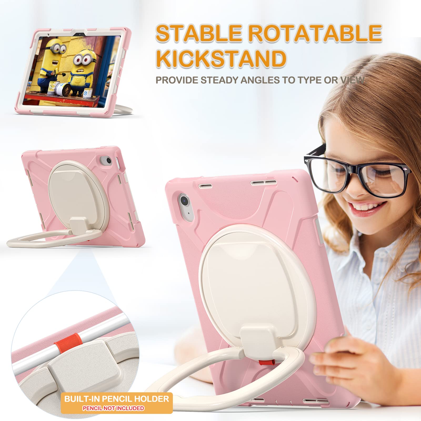 Braecn Case For Ipad 10Th Generation 2022 10.9 Inch A2696 A2757 A2777 Shockproof Silicone Cover W/Pencil Holder/360Swivel Ring S