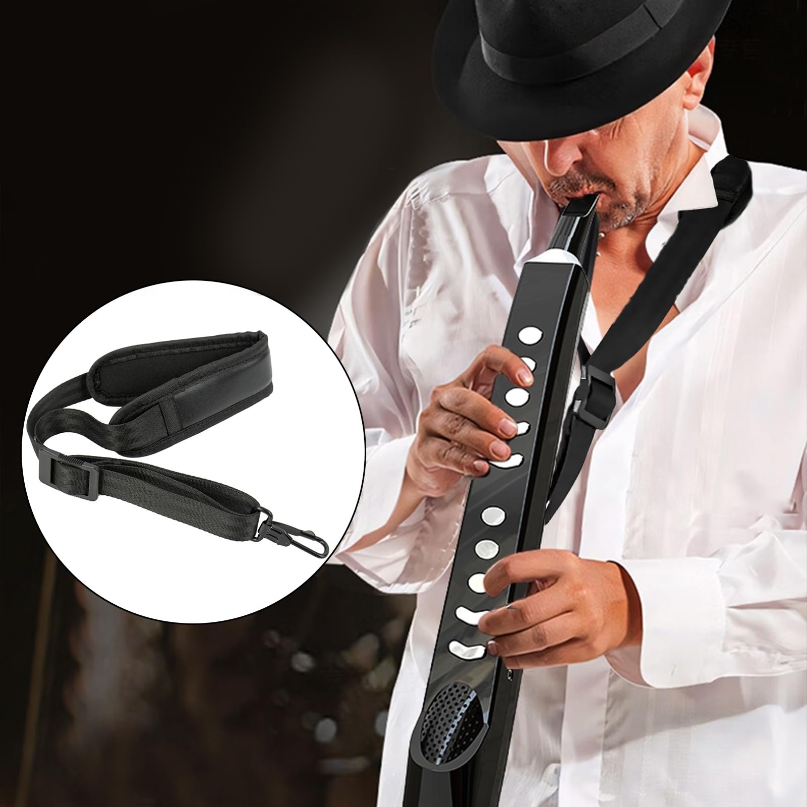 Professional Saxophone Neck Strap,Soft Leather Padded For Alto Sax,Tenor,Bass Clarinet And Saxophone Accessories