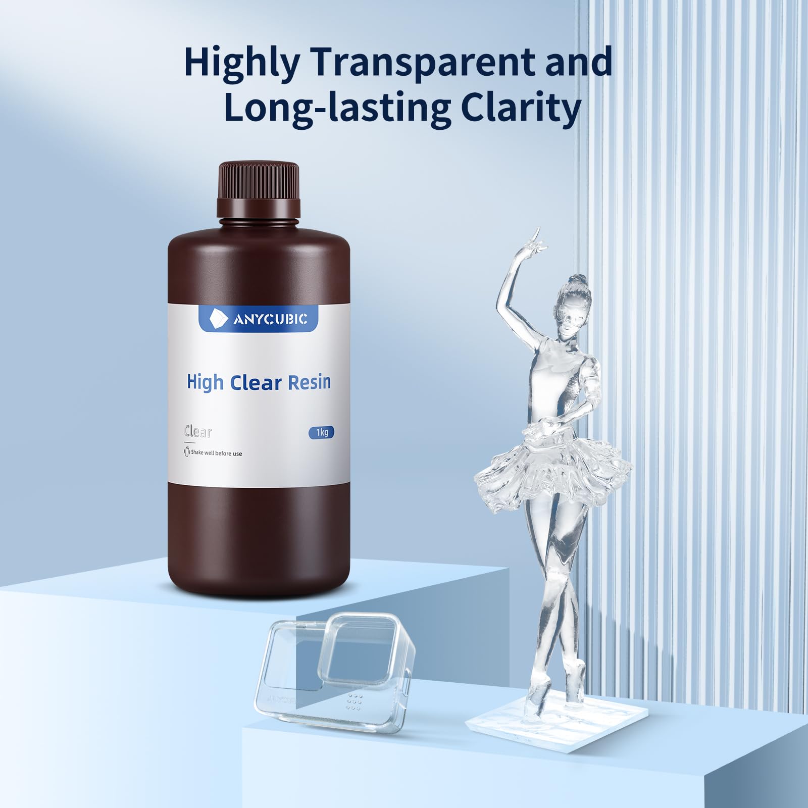 Anycubic High Clear 3D Printer Resin, Resist Yellowing And Highly Transparent, Tough And Resilient, Low Odor 3D Printing Resin,