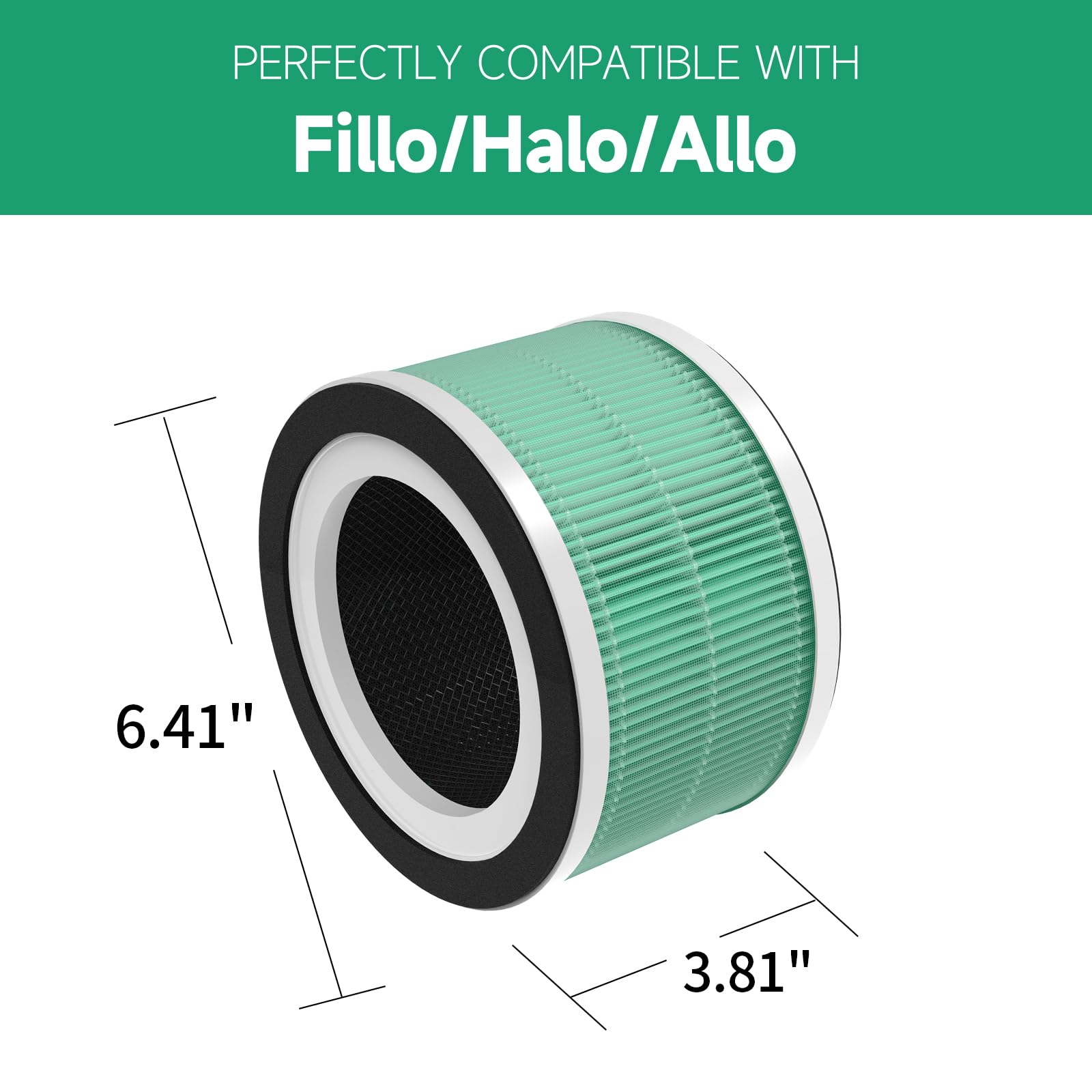 Gokbny 2 Pack Fillo/Halo True Hepa Replacement Filter Compatible With Fillo/Halo Purifiers, 3 In 1 Filtration(Green Version)