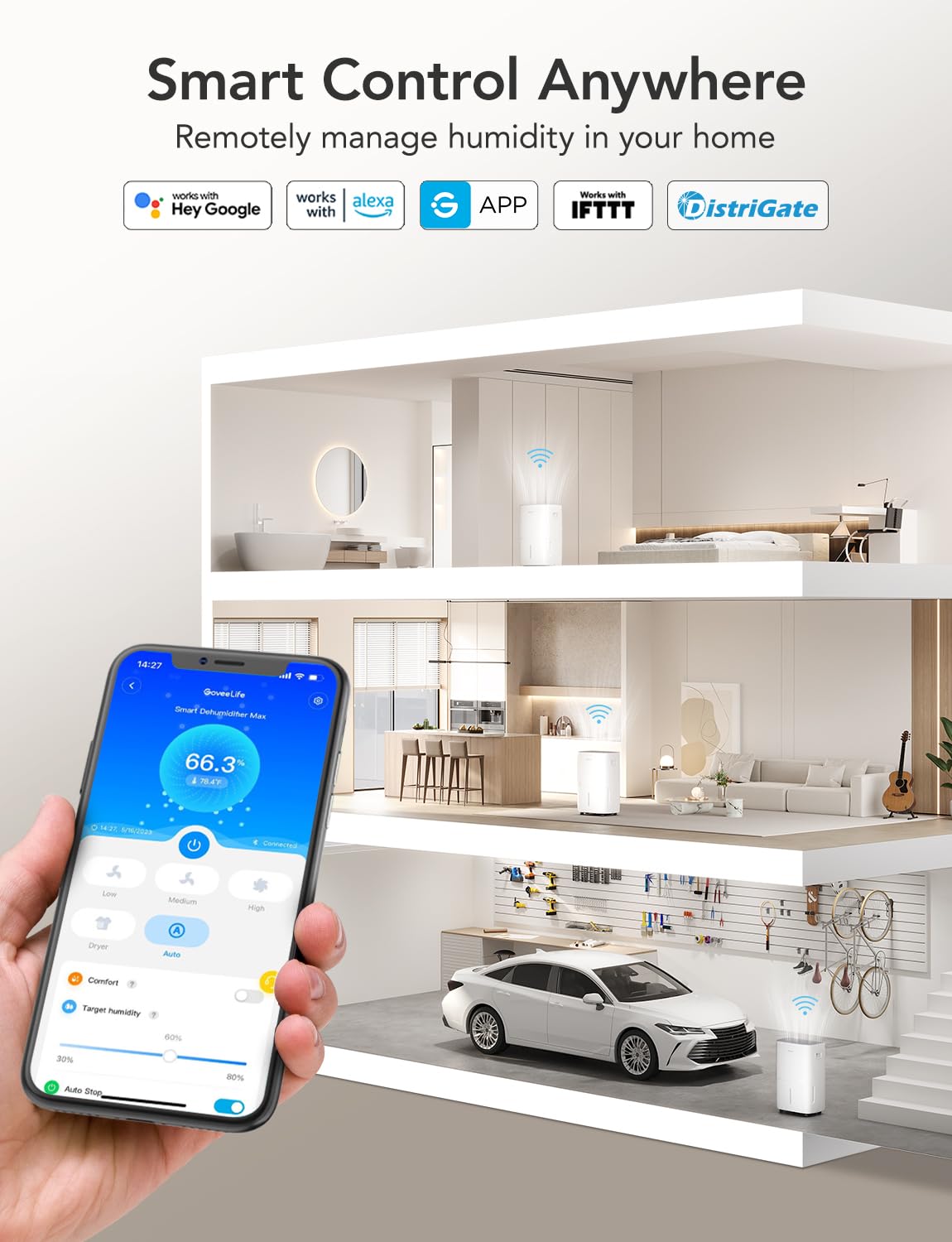 Goveelife Smart Dehumidifier For Basement 4,500 Sq.Ft, 50 To 109 Pint Auto Humidity Control, Drain Hose, 2.0Gal Bucket, Energy S