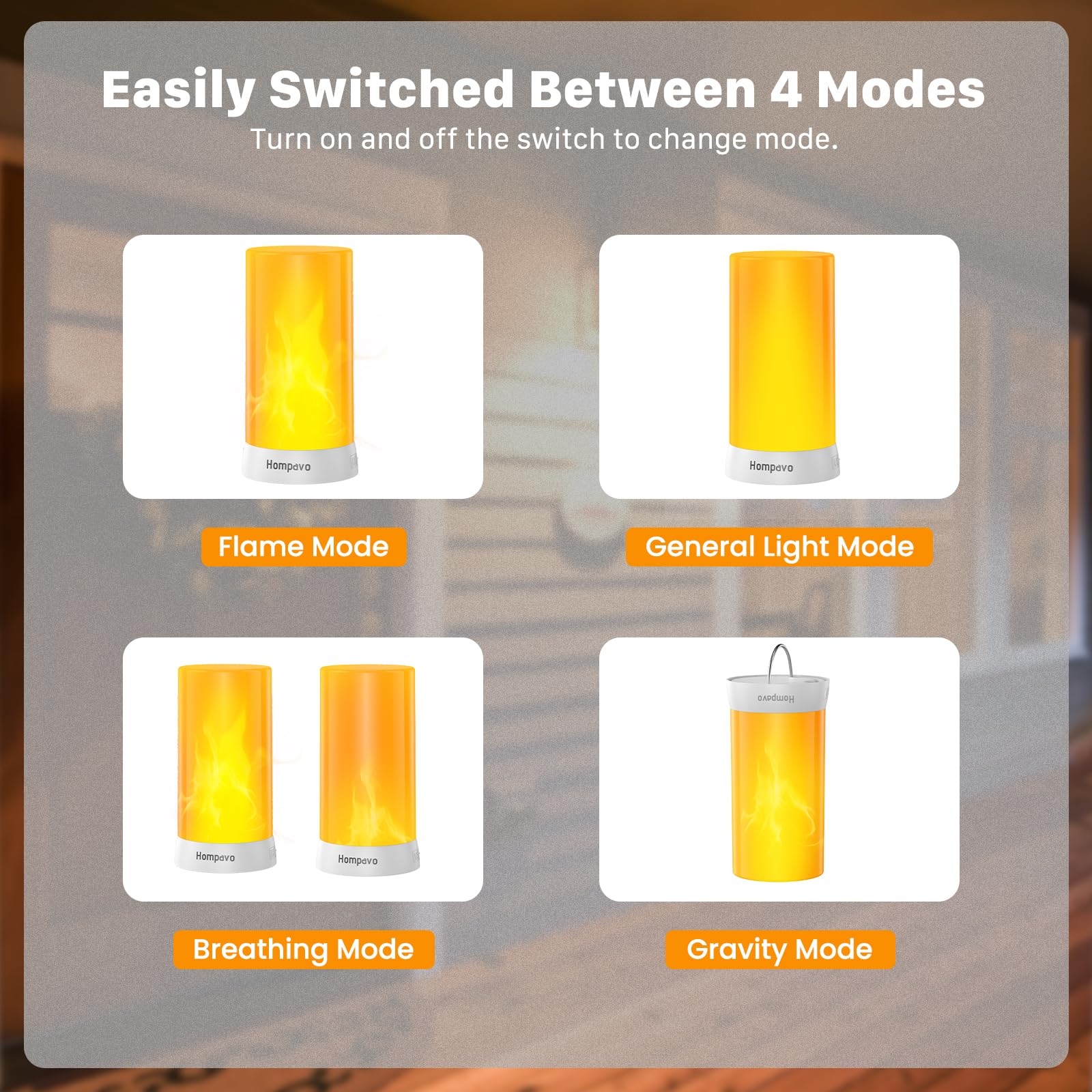 Hompavo ?Upgraded? Led Flame Lights, 4 Mode Rechargeable Battery Operated Flameless Candles, Waterproof Pillar Flickering Lanter